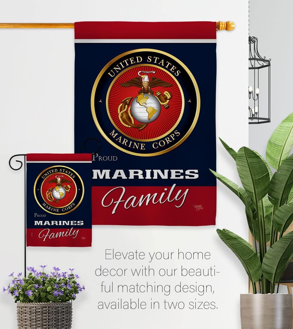 Marines Proudly Family Garden House Flag - Set Armed Forces Marine Corps USMC Semper Fi United State American Military Veteran Retire Official - Banner Small Yard Gift Double-Sided 28 X 40