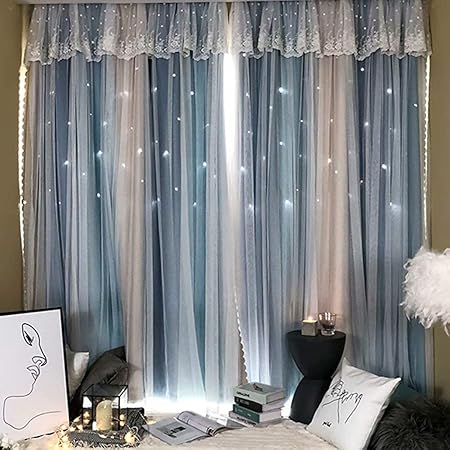 Amazon Co Jp 姫系カーテン おしゃれ 遮光率90 遮光カーテン 姫 二重カーテン 星柄 透かし彫り レース付き フリル付き 1枚組 2枚組 ピンク 女子 可愛い おしゃれ 一体型 アジャスターフック付き 掃き出し窓 腰窓 寝室 客間 遮熱 引越し祝い 新築祝い オーダー可能