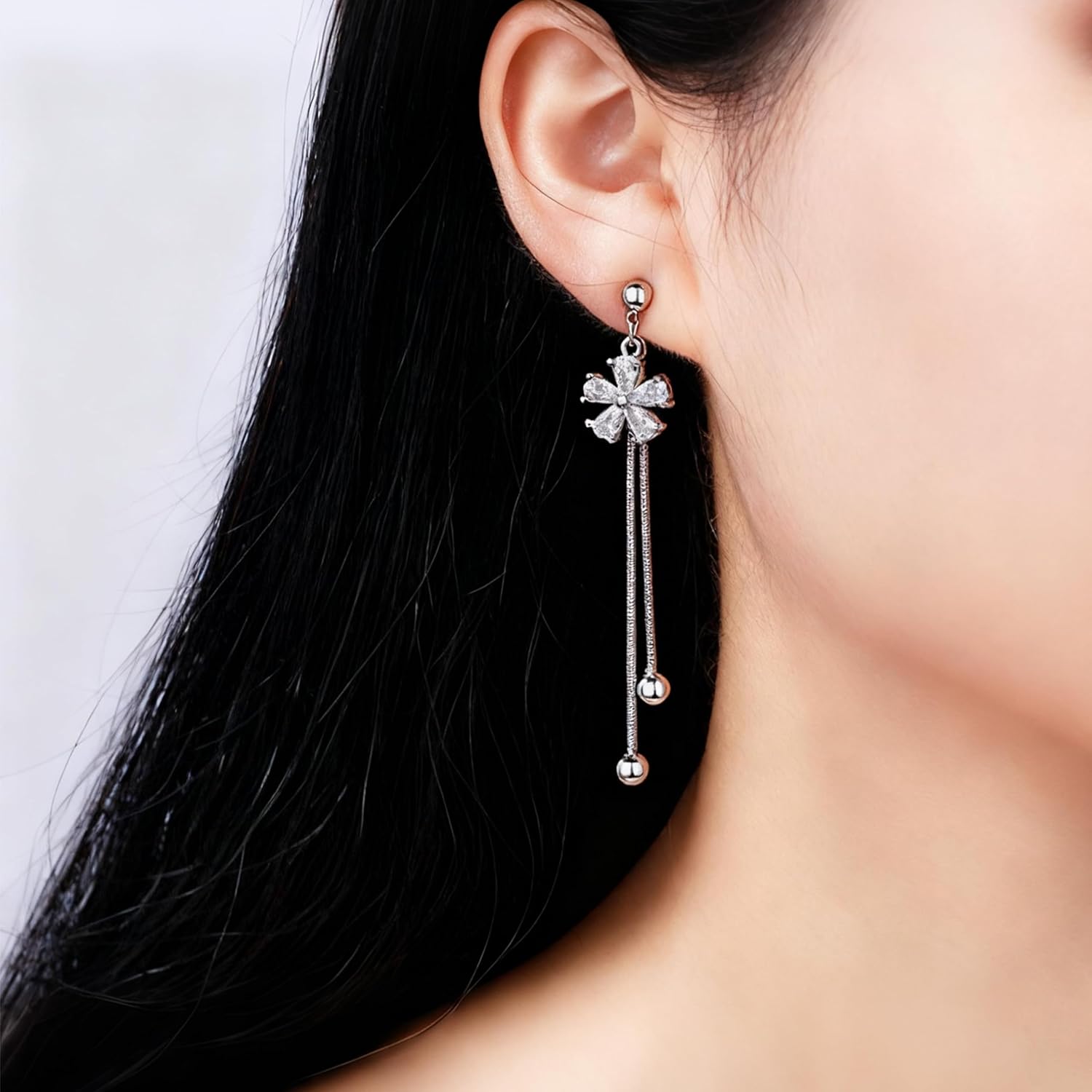 Gold Flower Earrings for Women Trendy Cubic Zirconia Flower Dangle Earrings 925 Sterling Silver Post Long Tassel Earring Jewelry - Image 2