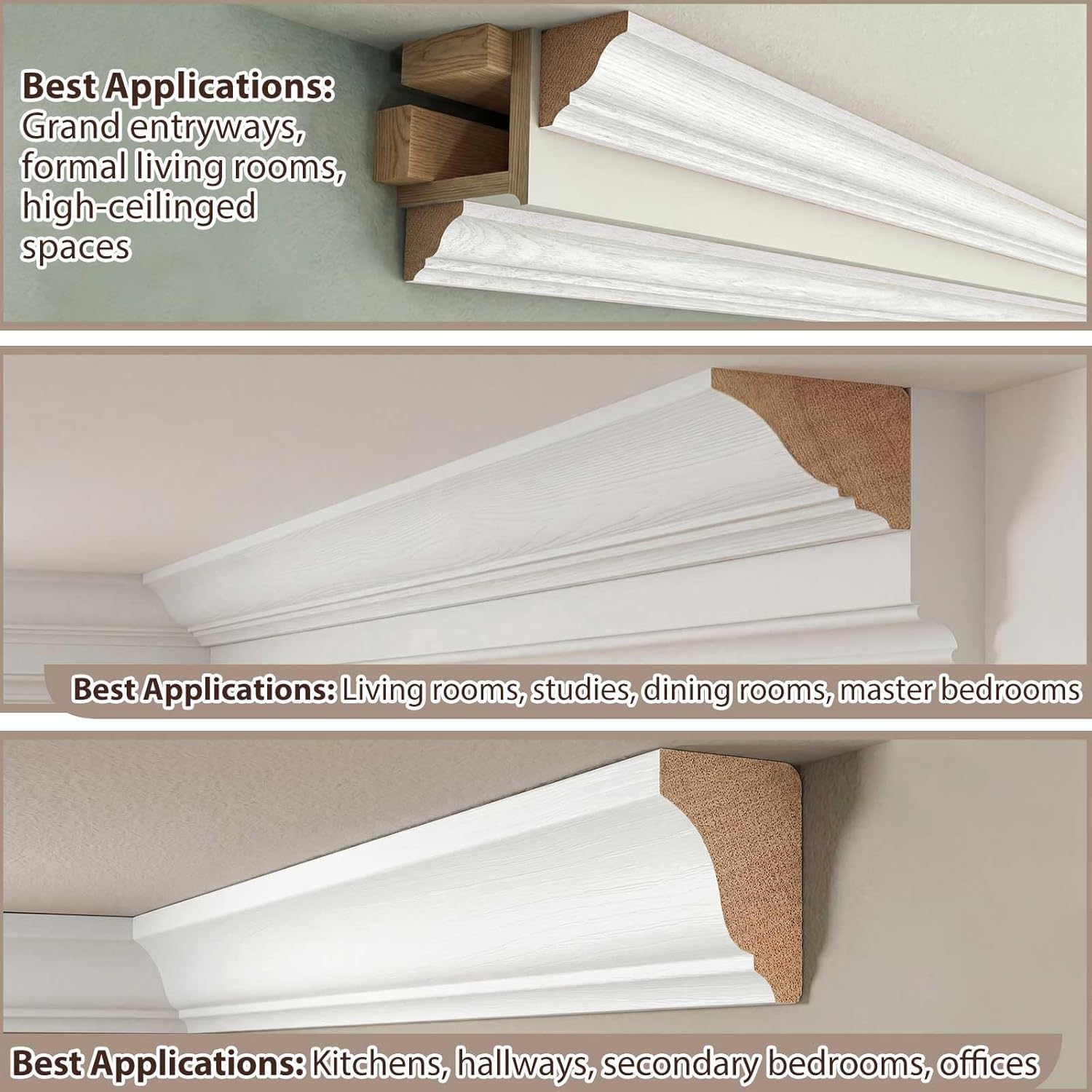 DoubleFill 2 Pack Solid Red Oak Crown Molding Trim, 1-3/8" H x 1" D x 47" L (94" Total), Real Wood Decorative Ceiling Trim for Cabinets & Furniture, Unfinished & Stainable, Easy Install