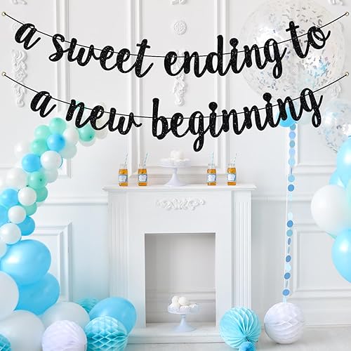 Miniatura 3 de Cartel de "Un dulce final a un nuevo comienzo", "The Adventure Begins", decoración de boda, baby shower, jubilación, graduación, fiesta, purpurina