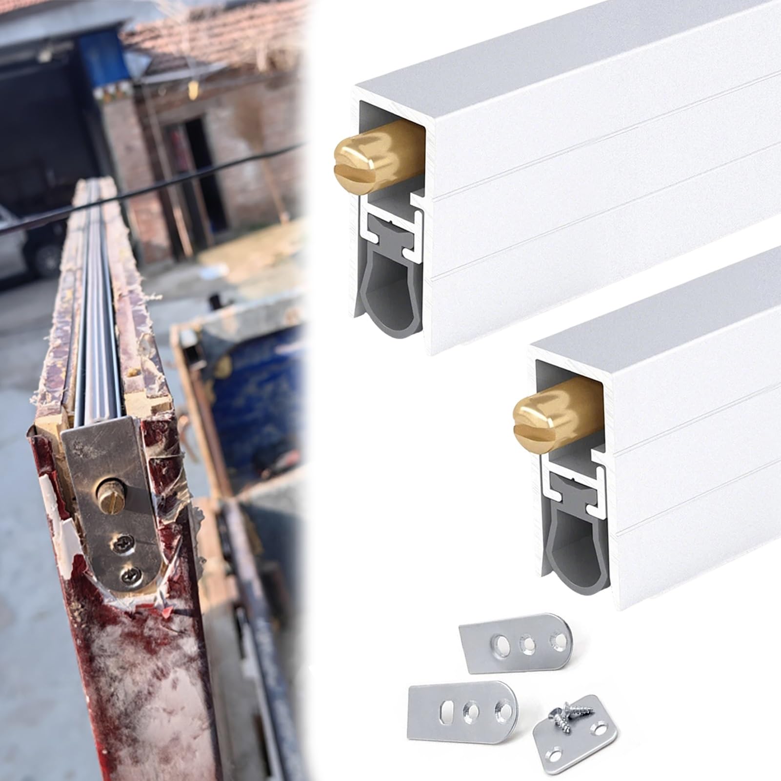 2 Pcs Commercial Automatic Door Sweep Custom, Embedded Auto Door Seal Strip for Door Frame, Drop Down Under Door Bottom Gap Cover for Bedroom, Garage(67in/170cm)