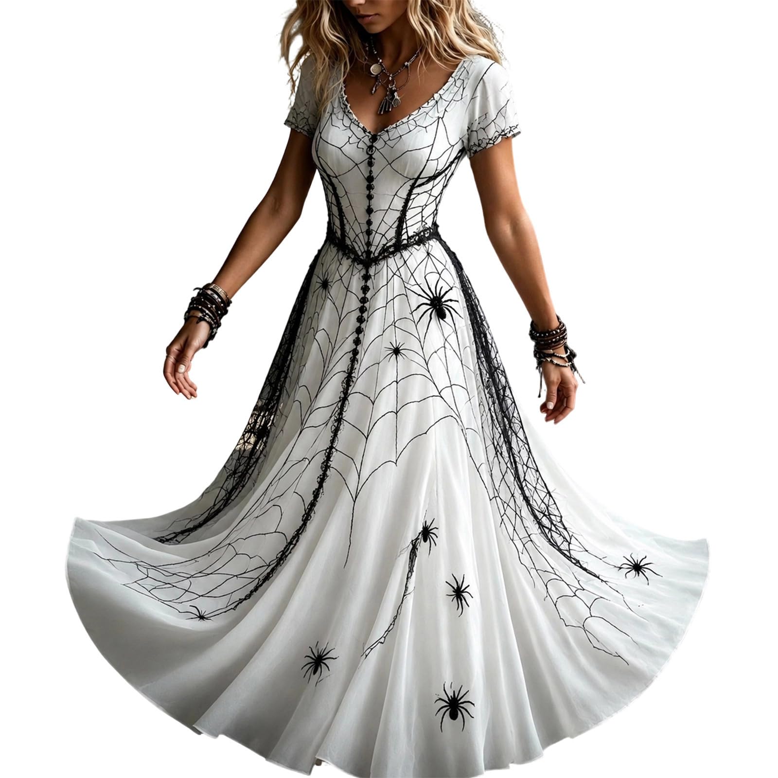 Halloween Costumes for Women UK, Ladies Gothic Skeleton Spider Web Dresses