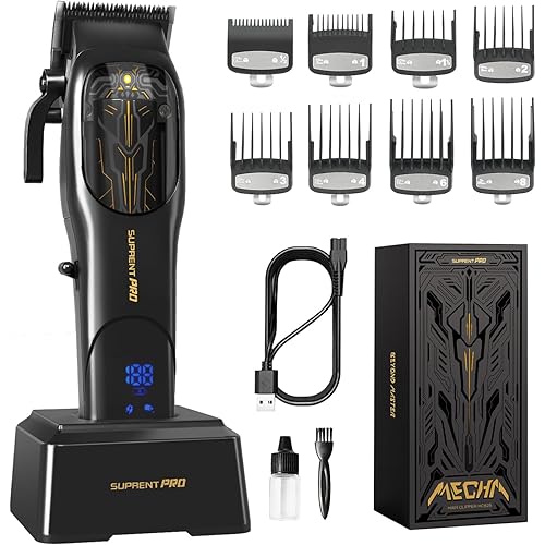 Professional Hair Clippers for Men- High Torque Brushless Motor with Diamond-like Carbon Coating Ceramic Blade, Mens Cordless Hair Clippers Set for Barbers with Charging Base