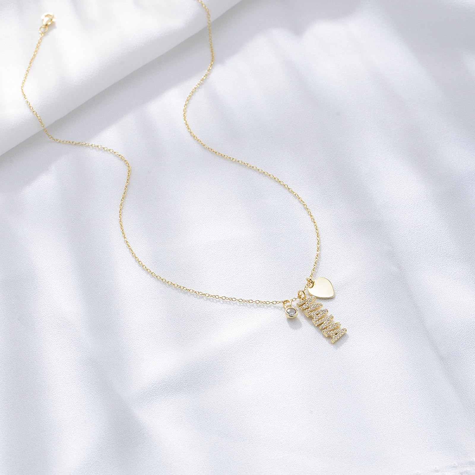 Pendente Donna Oro, Donna Oro Giallo Collana per Donne con Lettere in moissanite Mama e Pendente a Cuore, Lunghezza 40+5cm