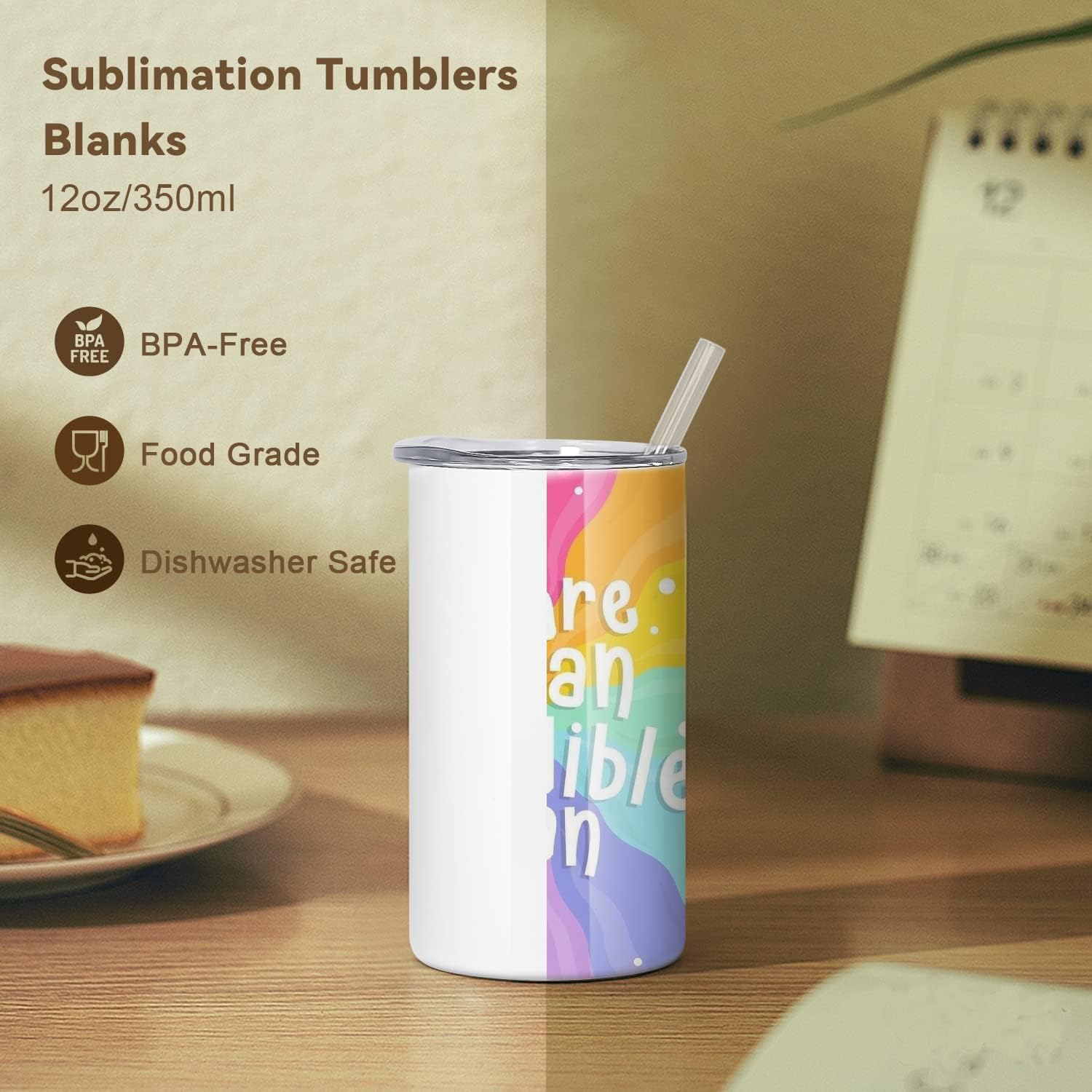 sweet grain 12 oz Sublimation Tumblers Stainless Steel Straight Double Wall Vacuum 6 Pack White Kids Sublimation Tumblers Blanks with Lids and Straws for DIY Gift Coffee - Image 3