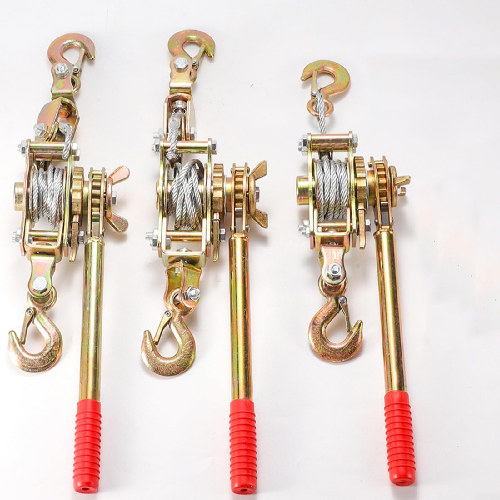 Tensor de trinquete de cuerda de alambre resistente 2T de aleación de acero con ganchos dobles y agarre antideslizante, extractor de cable manual para construcción de línea eléctrica (2T