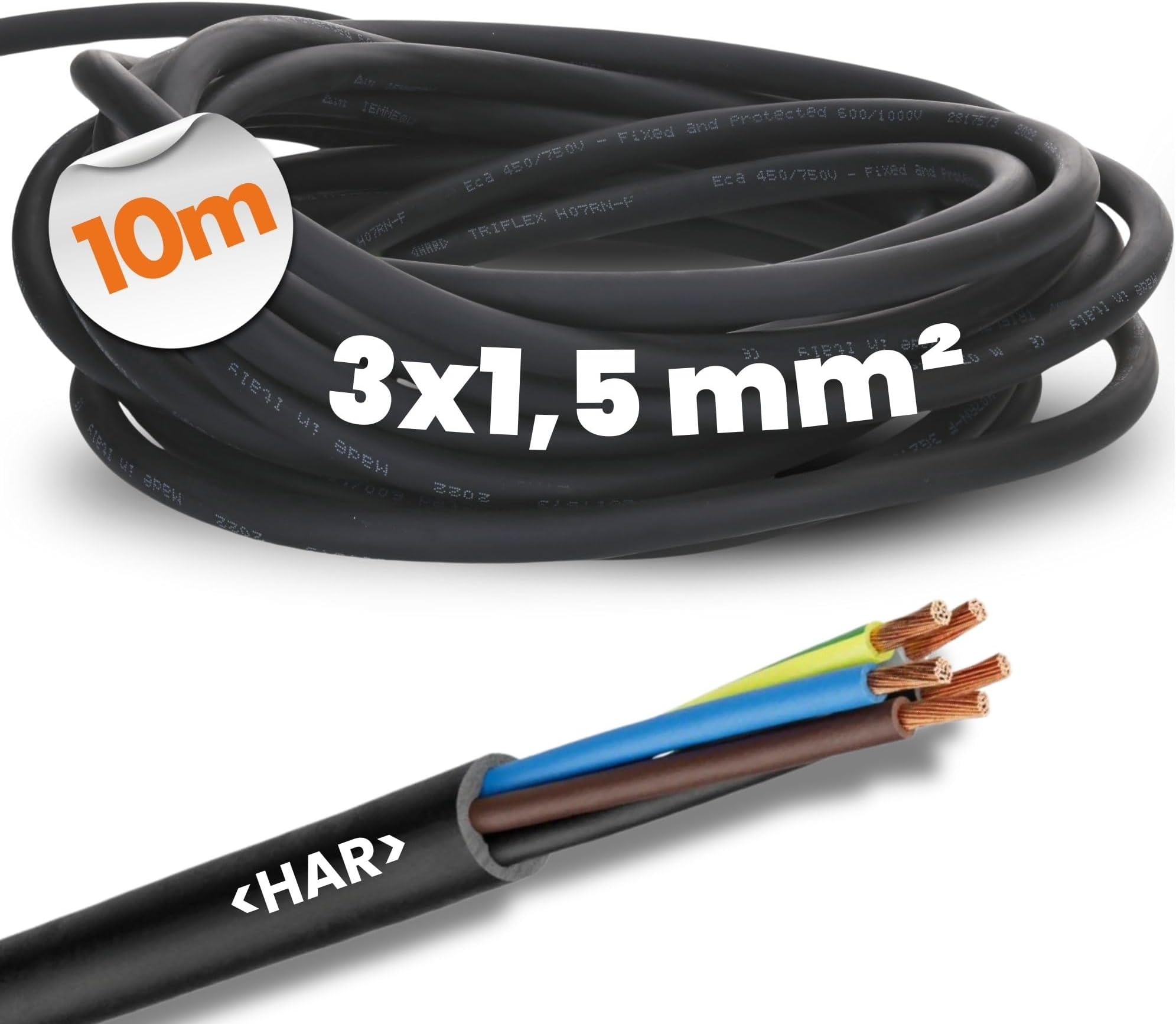 Lapp1600103 H07RN-F 3G1.5 mm² Rubber Cable with Protective Conductor 3 x 1.5 mm² Green Yellow