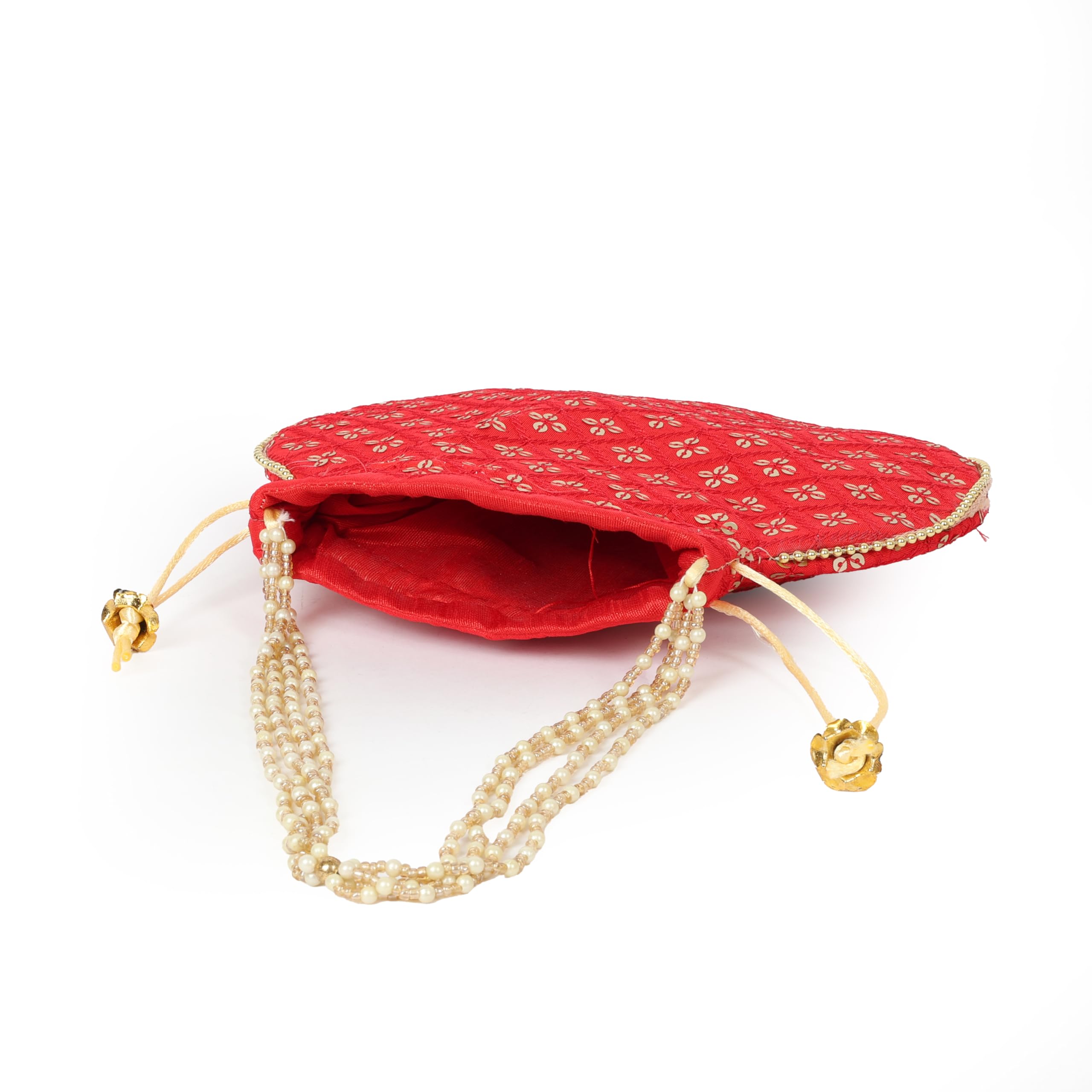 natriel Handcrafted Potli Bag, Peach, Sequin Embroidered, Round Shape, Beaded Strap, Drawstring Closure-picture-25