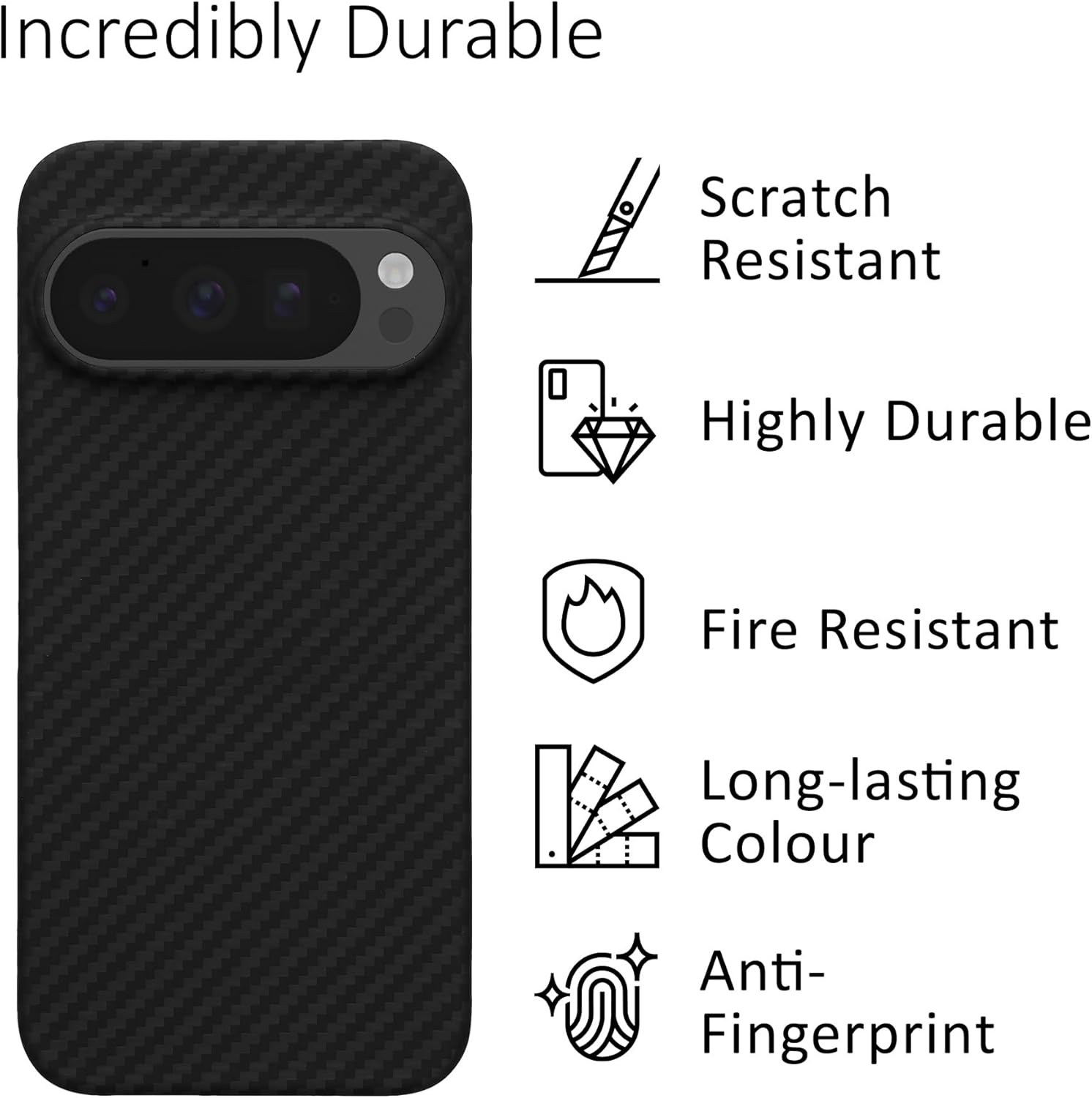 kalibri Aramid Fiber Case Compatible with Google Pixel 10 / Pixel 10 Pro - Case Super Slim Strong Protective Phone Cover - Black Matte