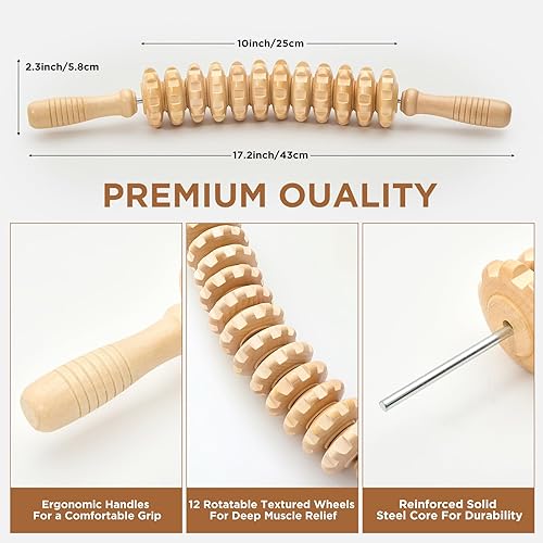 Miniatura 93 de Rodillo de masaje de madera para piernas y muslos, herramienta de mano para aliviar la fascia, drenaje linfático y esculpir el cuerpo, masajeador