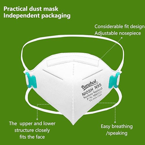 Miniatura 13 de NIOSH - Máscara respiradora de partículas N95, aprobada por NIOSH, paquete de 100 mascarillas N95, envueltas individualmente, color blanco Paquete