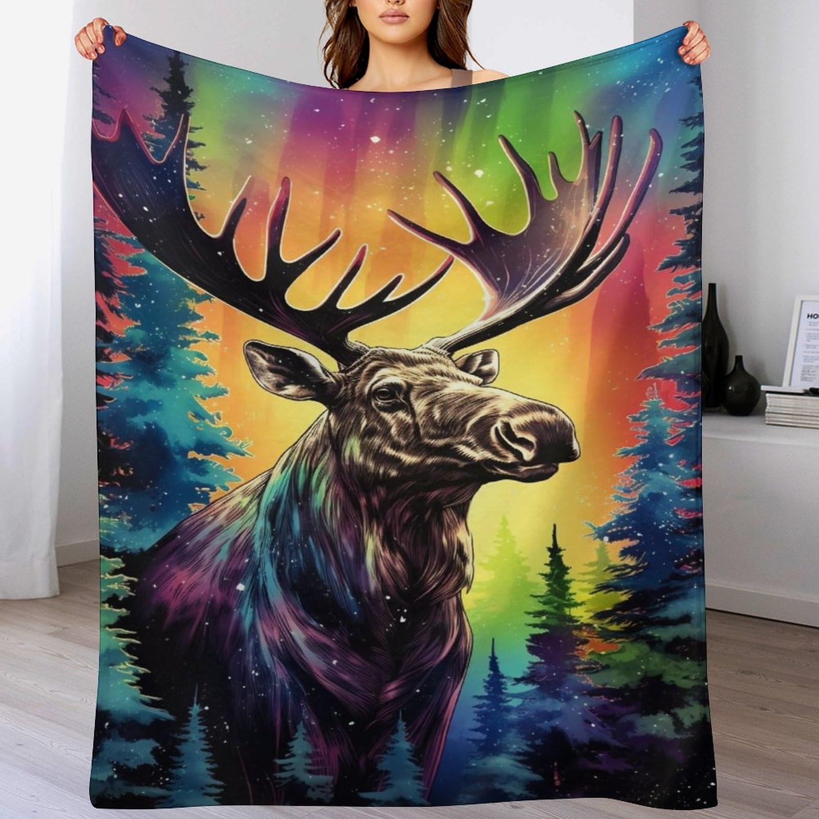 Couverture en élan 3D chaude en polaire flannel légère contre le froid