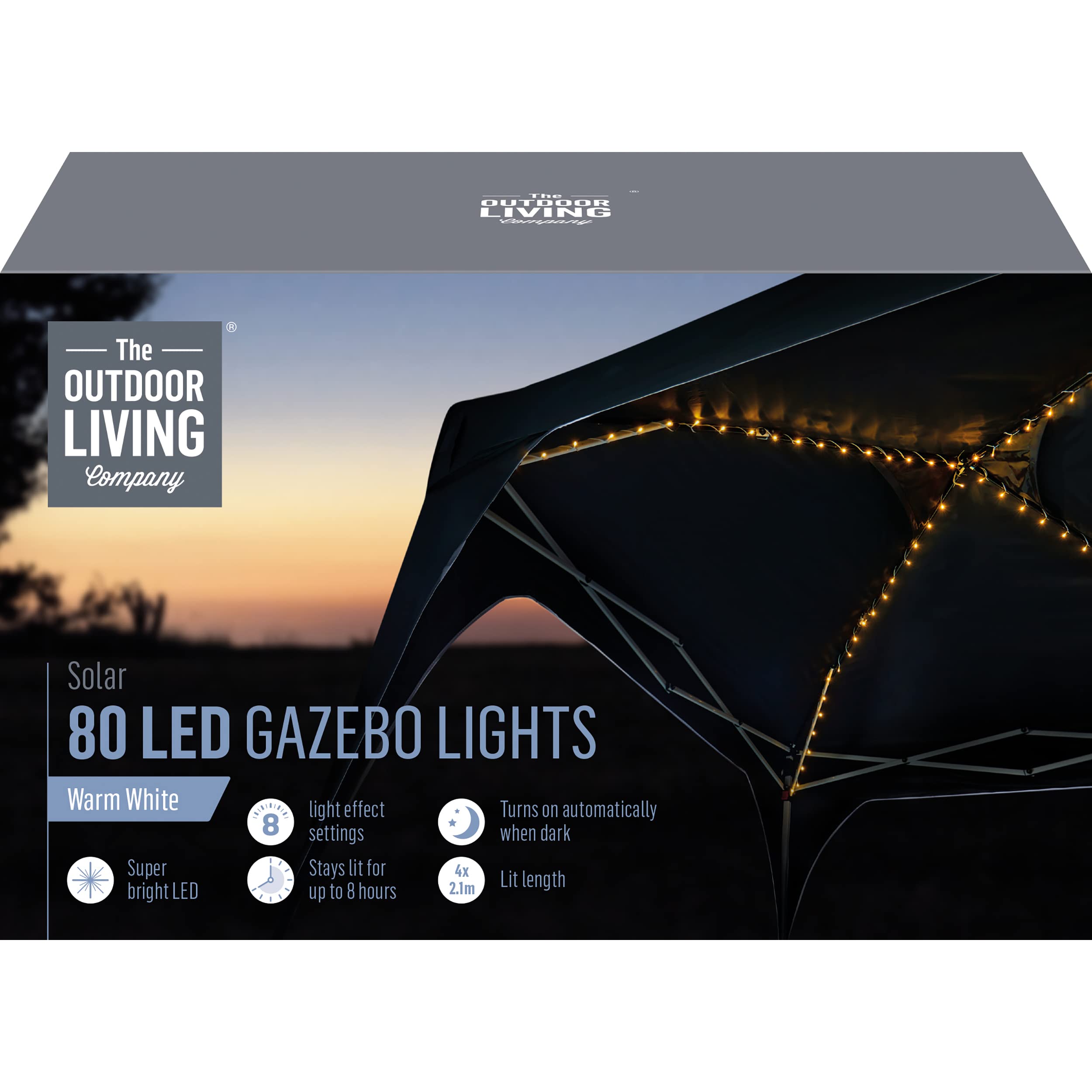 The Outdoor Living Company Solar String Lights for 3 x 3m Gazebo 80 LEDs 8 Function Warm White