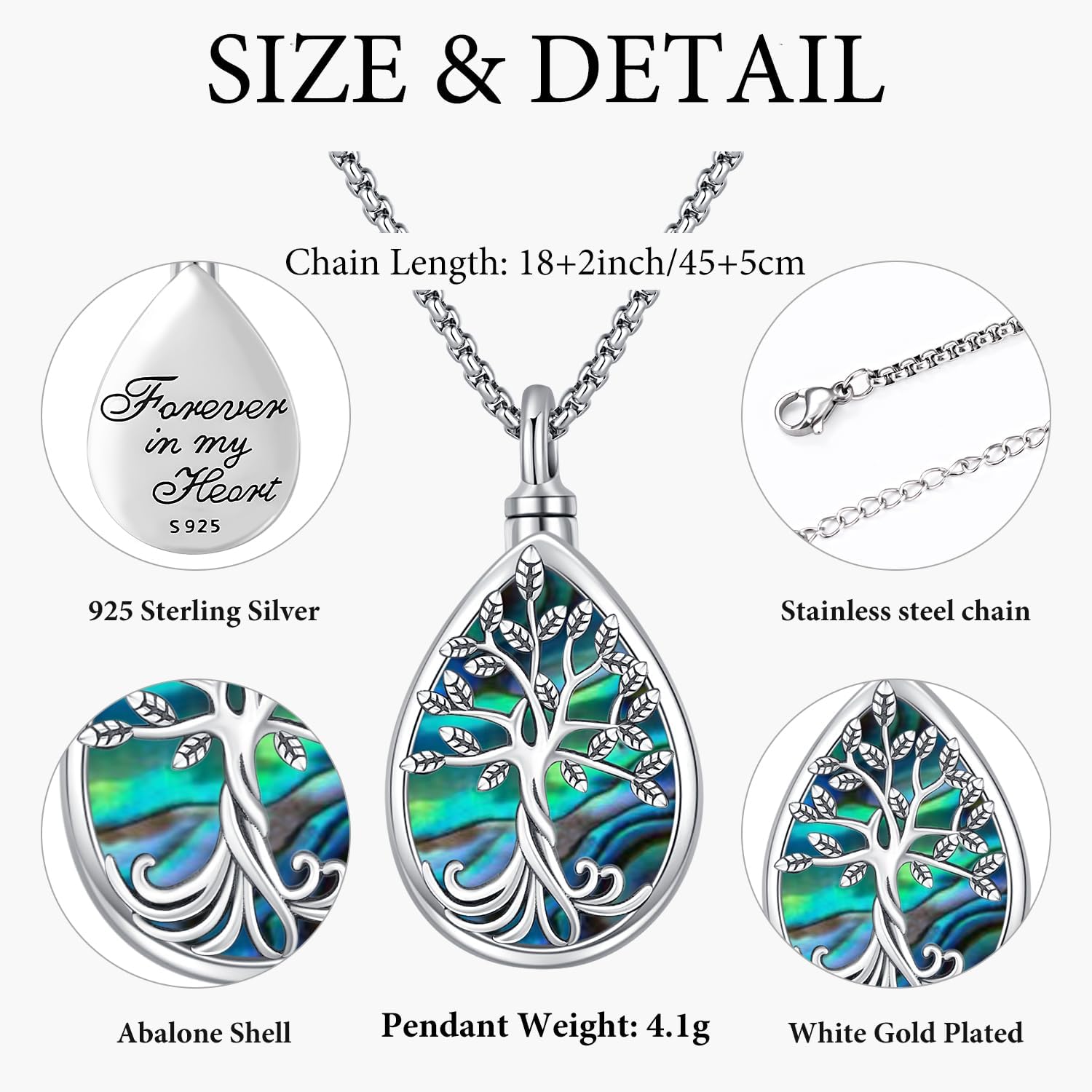 Aniu Cremation Jewelry for Ashes S925 Sterling Silver Urn Necklace Memorial Necklace for Human Ashes of Loved Ones Keepsake Locket Pendant for Men Women