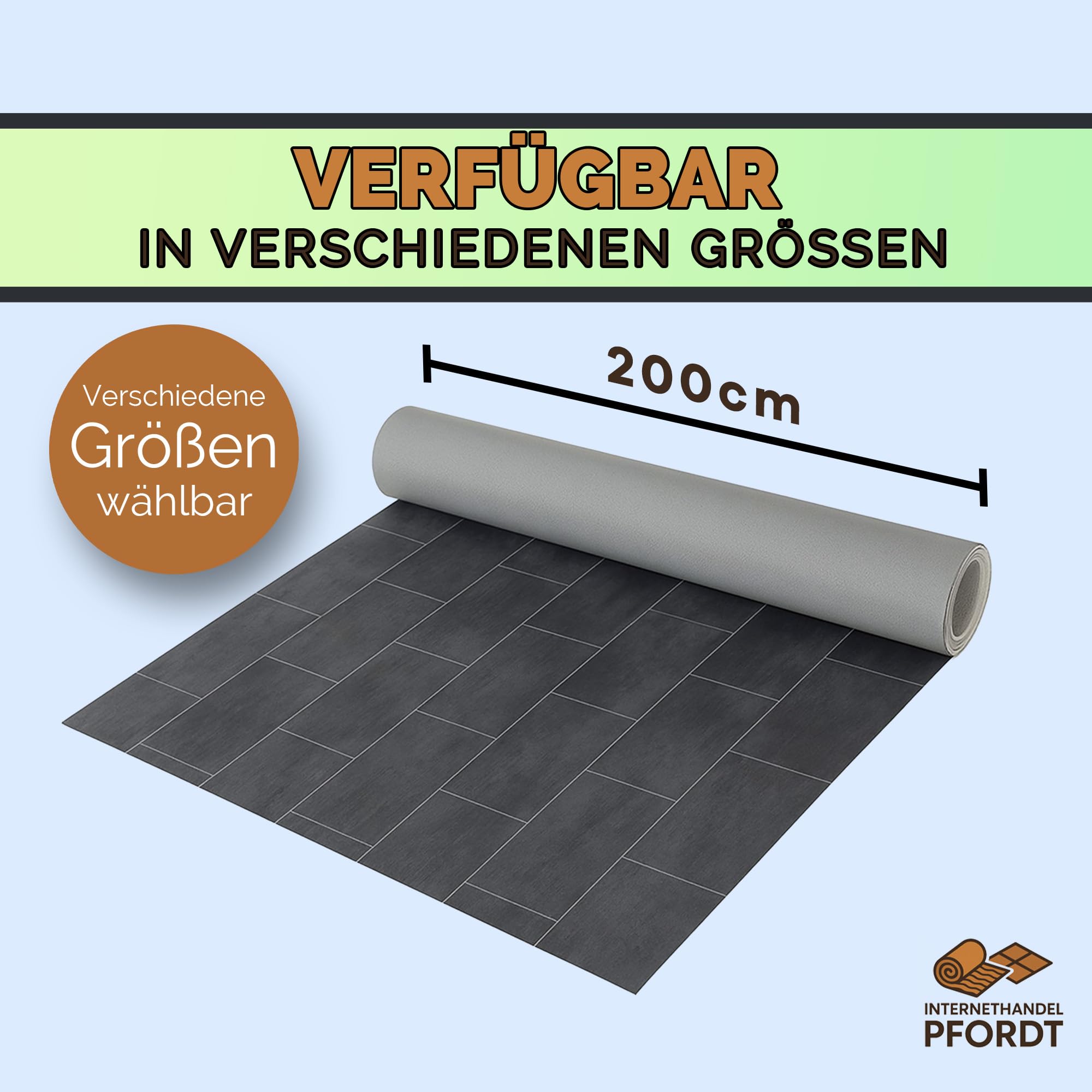 CV Bodenbelag Vinyl Fliesen Optik Dunkelgrau, 100x200 cm, pflegeleichter PVC Vinylboden, Meterware für Küche und Wohnzimmer
