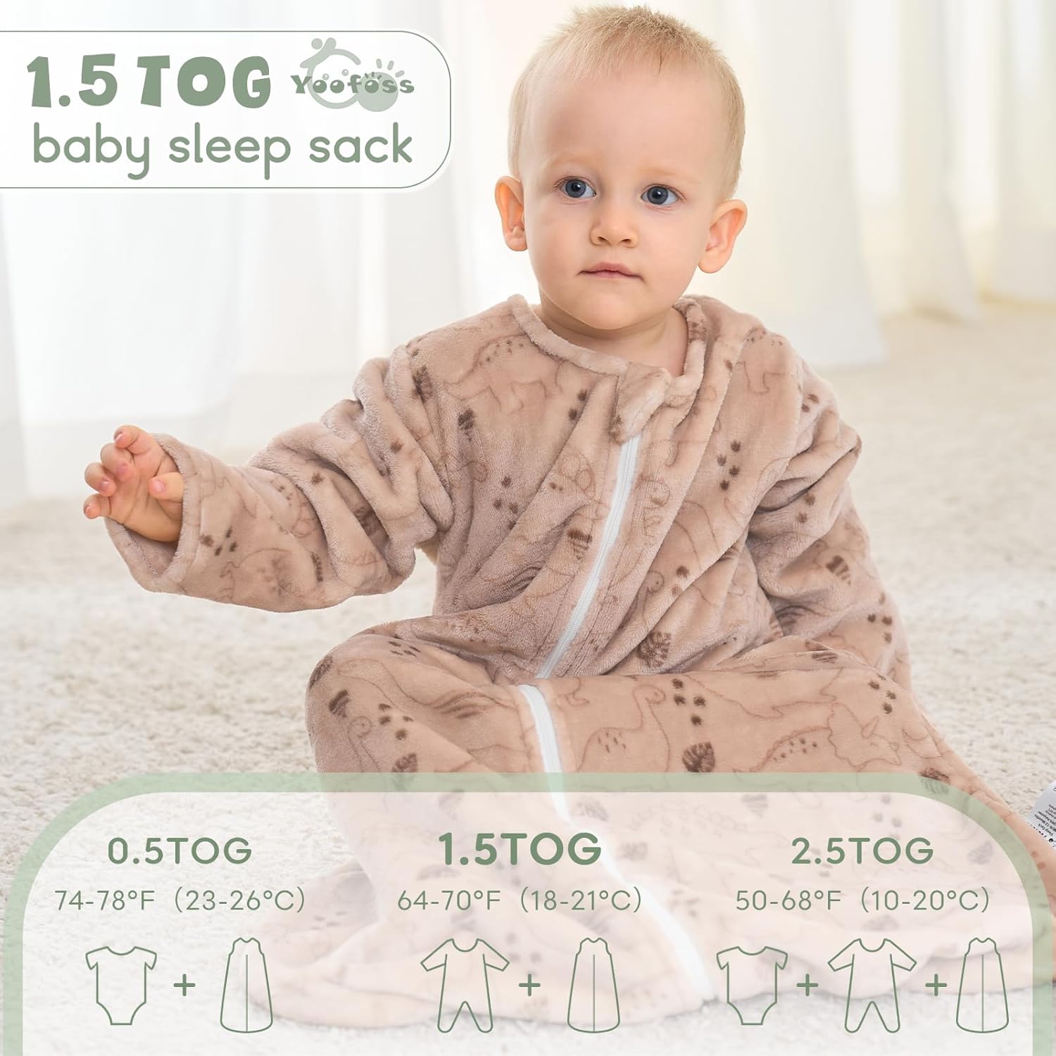 Yoofoss Baby Sleep Sack 18-24 Months, Long Sleeve Sleep Sack 1.5 Tog, Fleece Baby Wearable Blanket with 2-Way Zipper, Soft Warm - Image 3