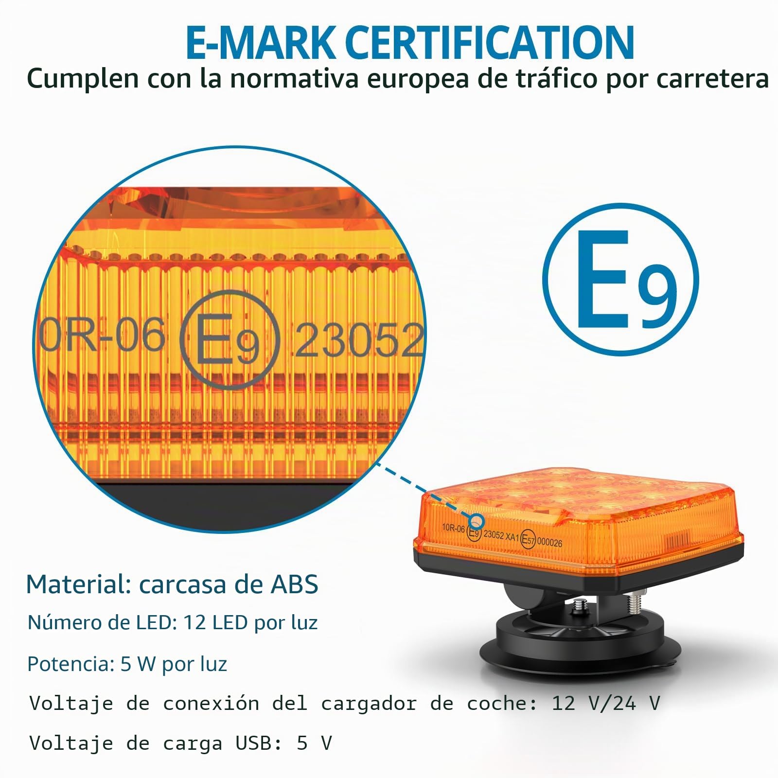 AUTOUTLET Luces de Remolque Inalámbricas 18 Modos Homologado E9 para Coche, Amarilla, Base Magnética con Interruptor para 12V / 24V Automóvil Remolque Camión