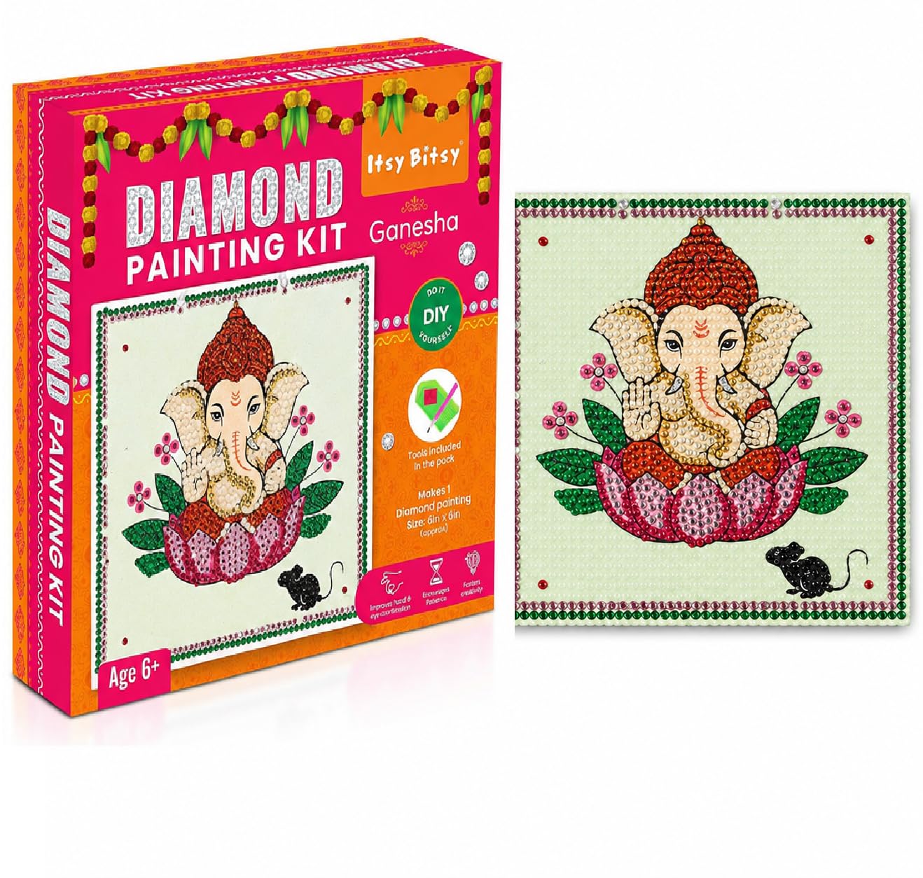 Itsy Bitsy DIY Diamond Painting Kit Ganesha 6 X 6inch 1 Box-image-23