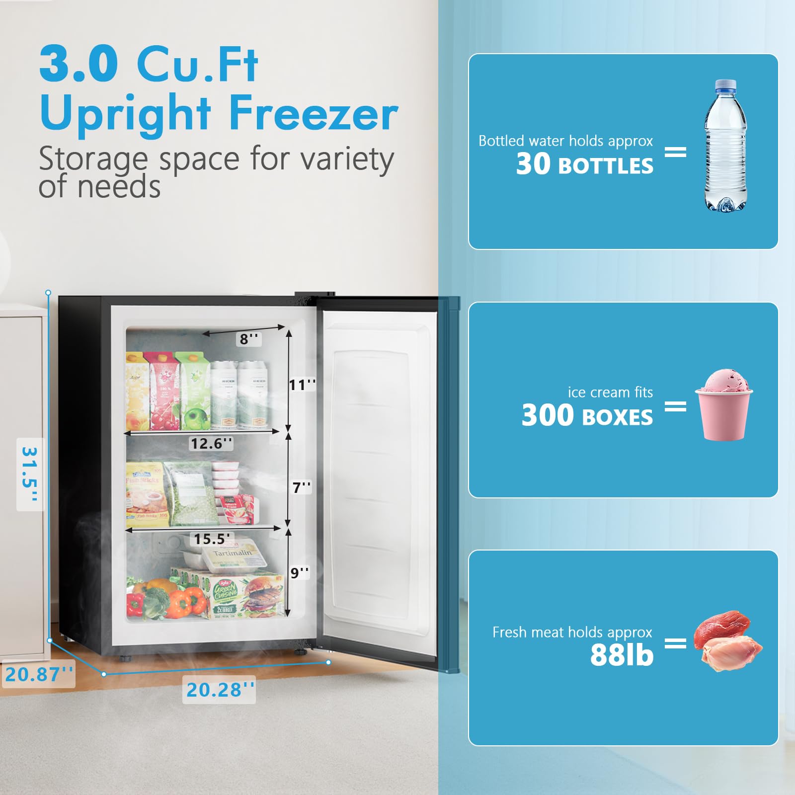 COWSAR 3.0 Cu.Ft Upright Freezer, Compact Freezer, Standing Deep Freezer with Adjustable Thermostat, Removable Shelves & Reversible Door, Fast Cooling for Office,Dorm,Commercial, Black on Fridge.com