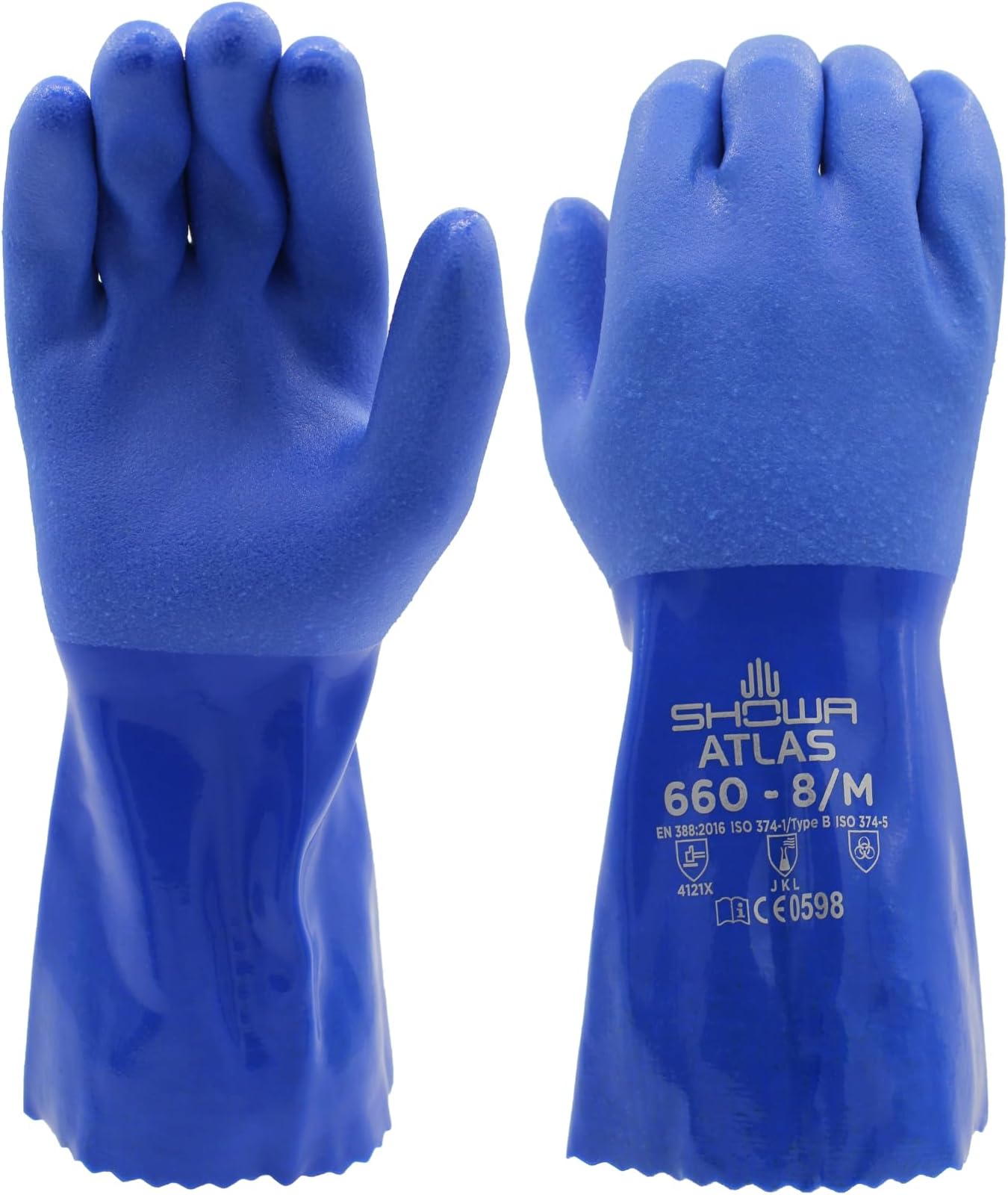 Atlas 660 Triple-Dipped PVC Coated Chemical Resistant Safety Glove with Cotton Liner, 12" Length, Medium (12 Pair)