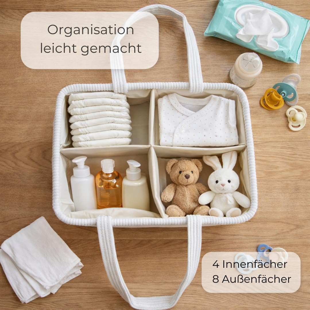 Generisch Wickelkorb Cord Beige - Wickelorganizer für Babys – Aufbewahrungskorb für Windeln, Feuchttücher und Babyartikel – Perfektes Baby Geschenk, Organizer für Wickeltisch und Wickeltasche