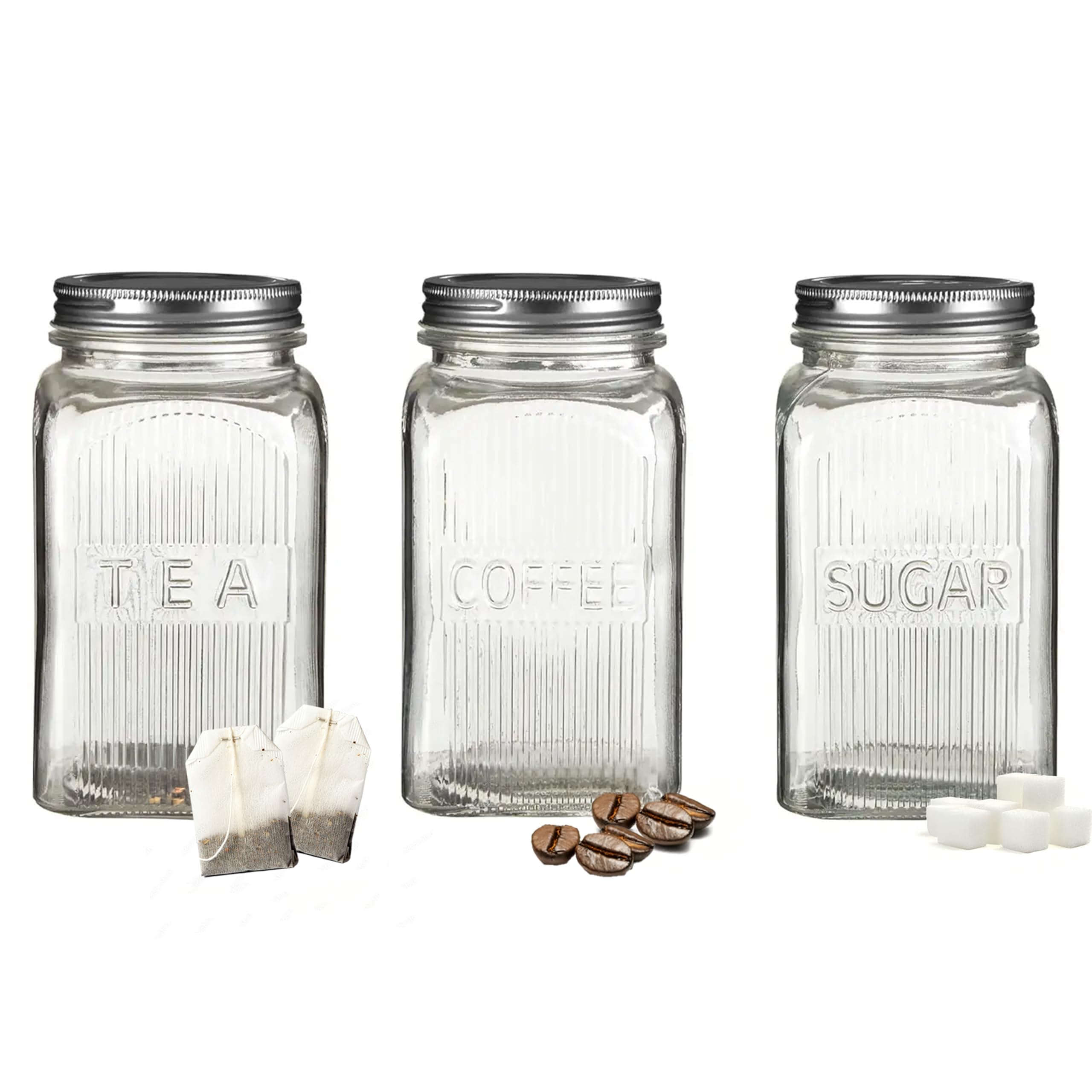 Premier Silver Housewares Elegant Set Of Three Glass Jars With Lids | Airtight Jars With Lids For Kitchen | Secure Jars With Lids For Storing Ingredients | Durable Pickling Jars