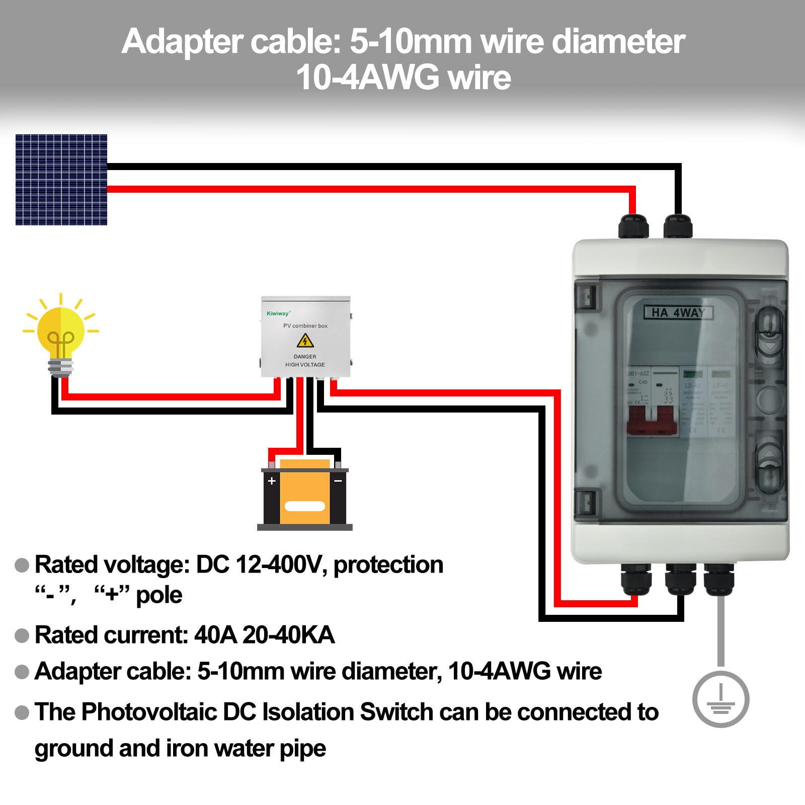 Solar Switch Solar DC Isolator Switch Circuit-Breaker – – 2 Pole 40A (12V-400V) PV ...