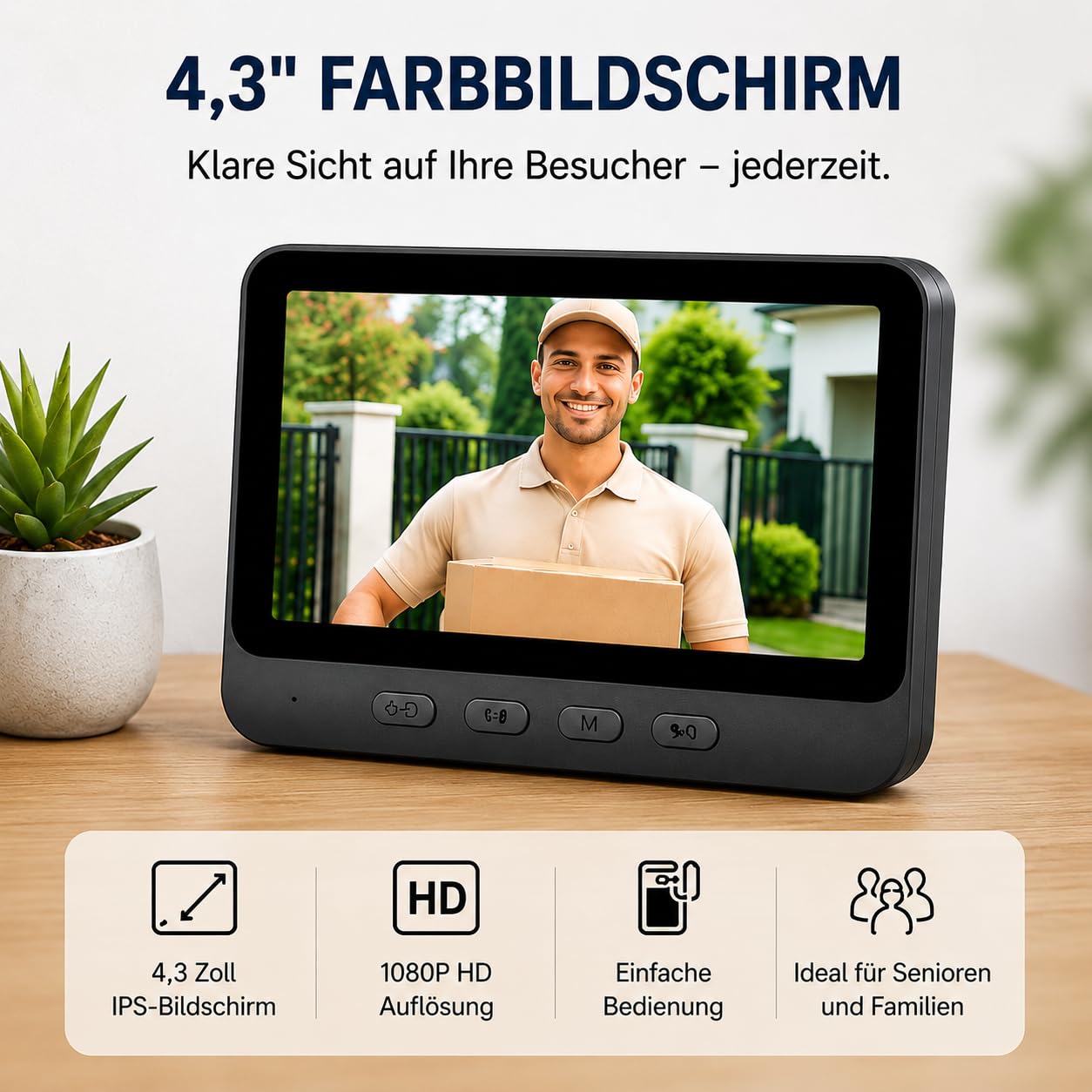 TKMARS Türklingel mit Kamera 1080P Videotürklingel Funkklingel mit Kamera IP65 Wasserdicht Smarte Türklingel mit 4,3-Zoll-Bildschirm 170 Grad Weitwinkel,Zwei-Wege-Kommunikation,Nachtsichtfunktion.