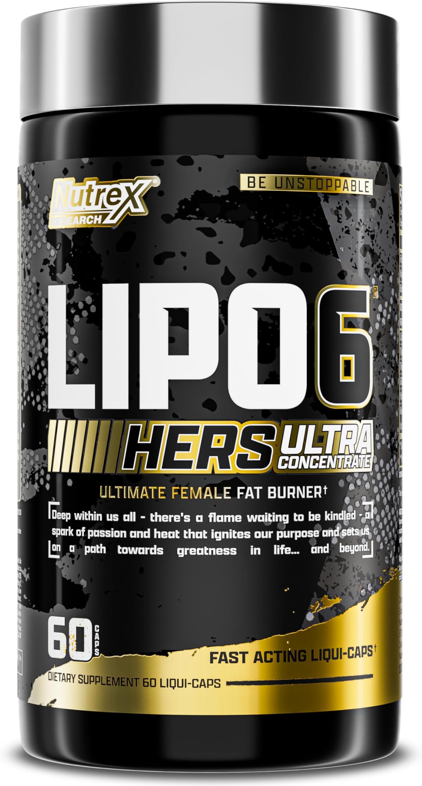 Lipo-6 Black Hers Ultra Concentrate | Weight Loss Pills for Women | Fat Burner, Appetite Suppressant, Metabolism Booster for Weight Loss + Hair, Skin, & Nails Support | 60 Diet Pills