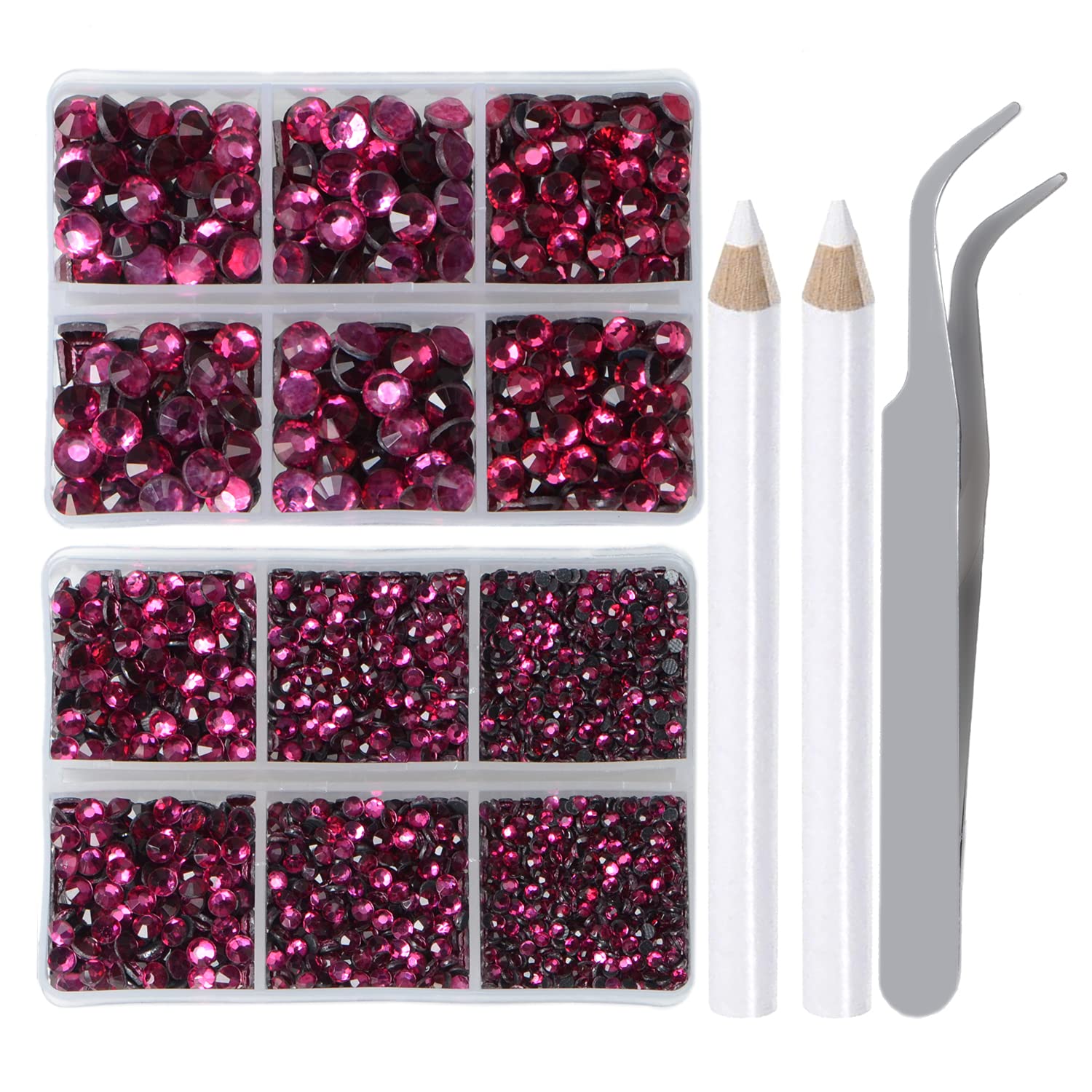 LPBeads 6400 szt. Rhinestone Hotfix, płaski tył, 5 różnych rozmiarów, okrągłe kryształki, kamienie szlachetne z pęsetą i kryształkami, długopis