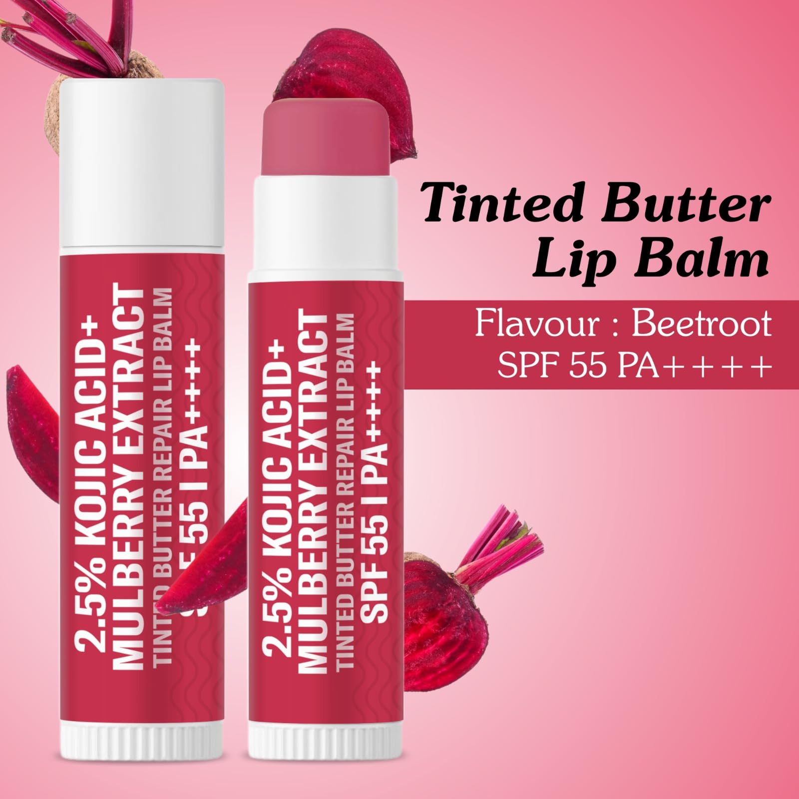 BAKE 2.5% Kojic Acid Mulberry Extract Tinted Butter Brightening Lip Balm SPF 55 PA++++ 24 Hour Moisturization | For Dark, Pigmented, Dry & Flaky Lips | De-Tan Lip Balm - 5g 3