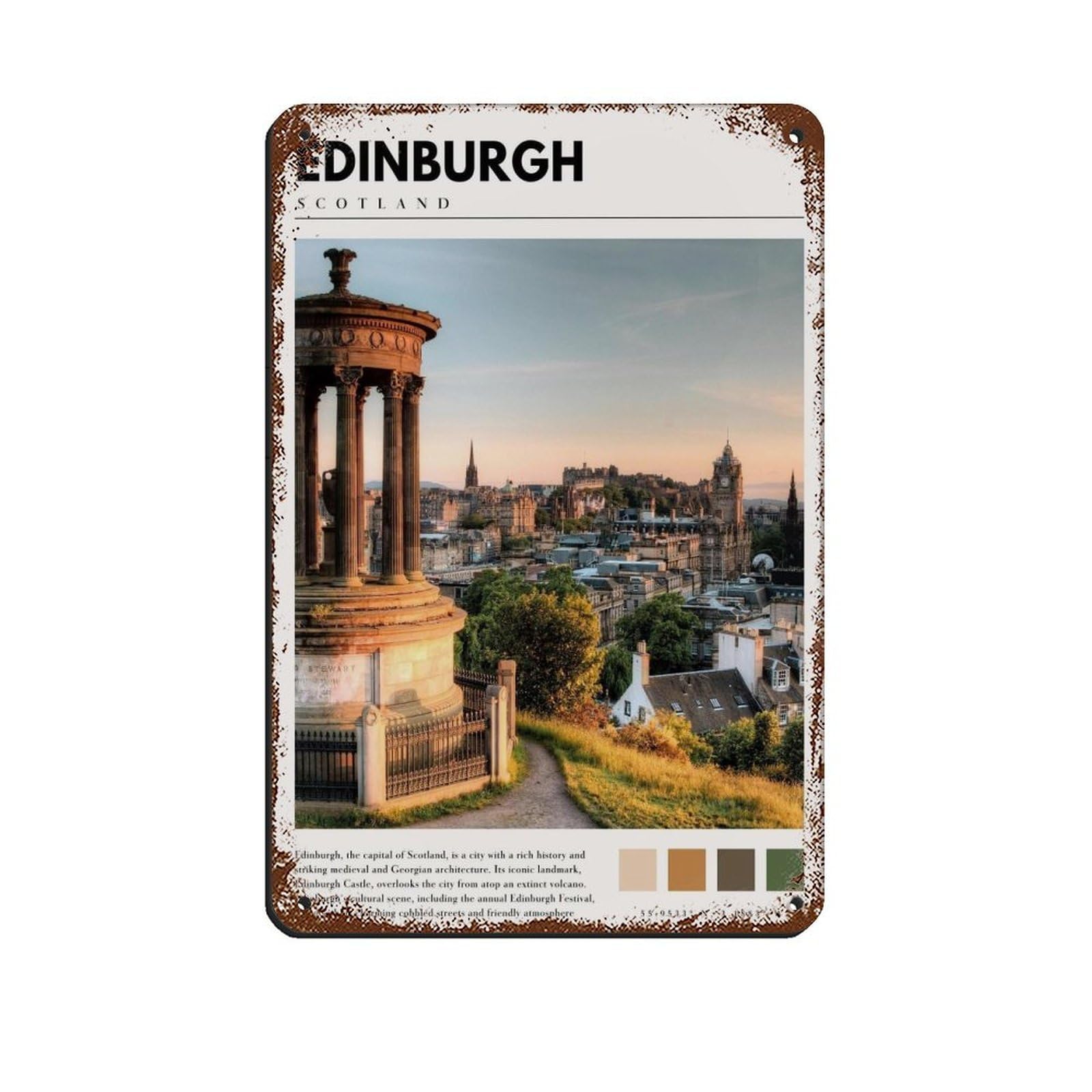 Lxwnze 20L X 30W Cm Edinburgh Scotland Poster Scotland Art Tin Sign Vintage Metal Pub Club Cafe Bar Home Wall Art Decoration Poster Retro 8X12inch(20X30cm)
