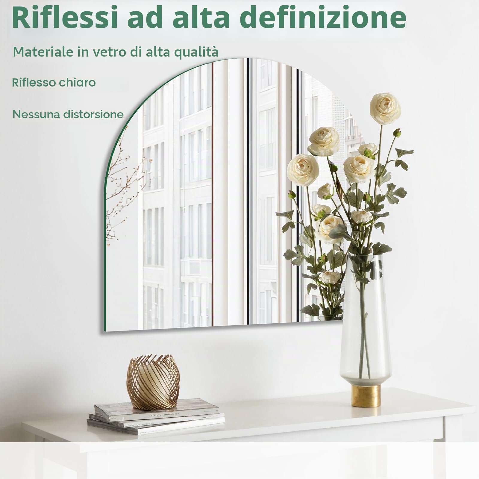 Specchio da parete bombato 50 cm - Specchi da bagno adesivo - Alta definizione - Per soggiorno, camera da letto, ingresso, Decorazione d'interni - Grande formato