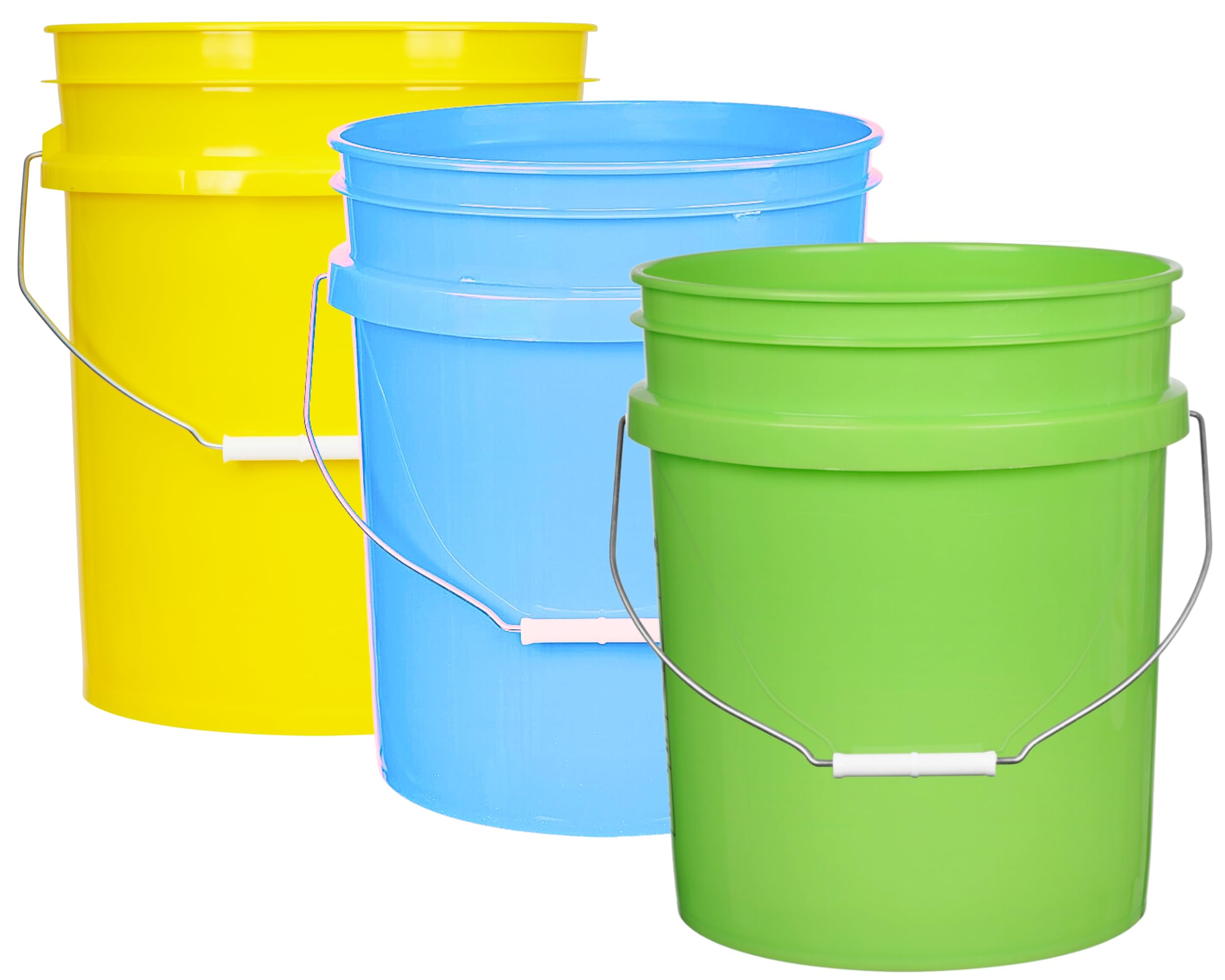 House Naturals 5 Gallon Food Grade Multi Color Buckets (Yellow Aqua Lime Green)- Pack of 3- Made in USA (No lids)