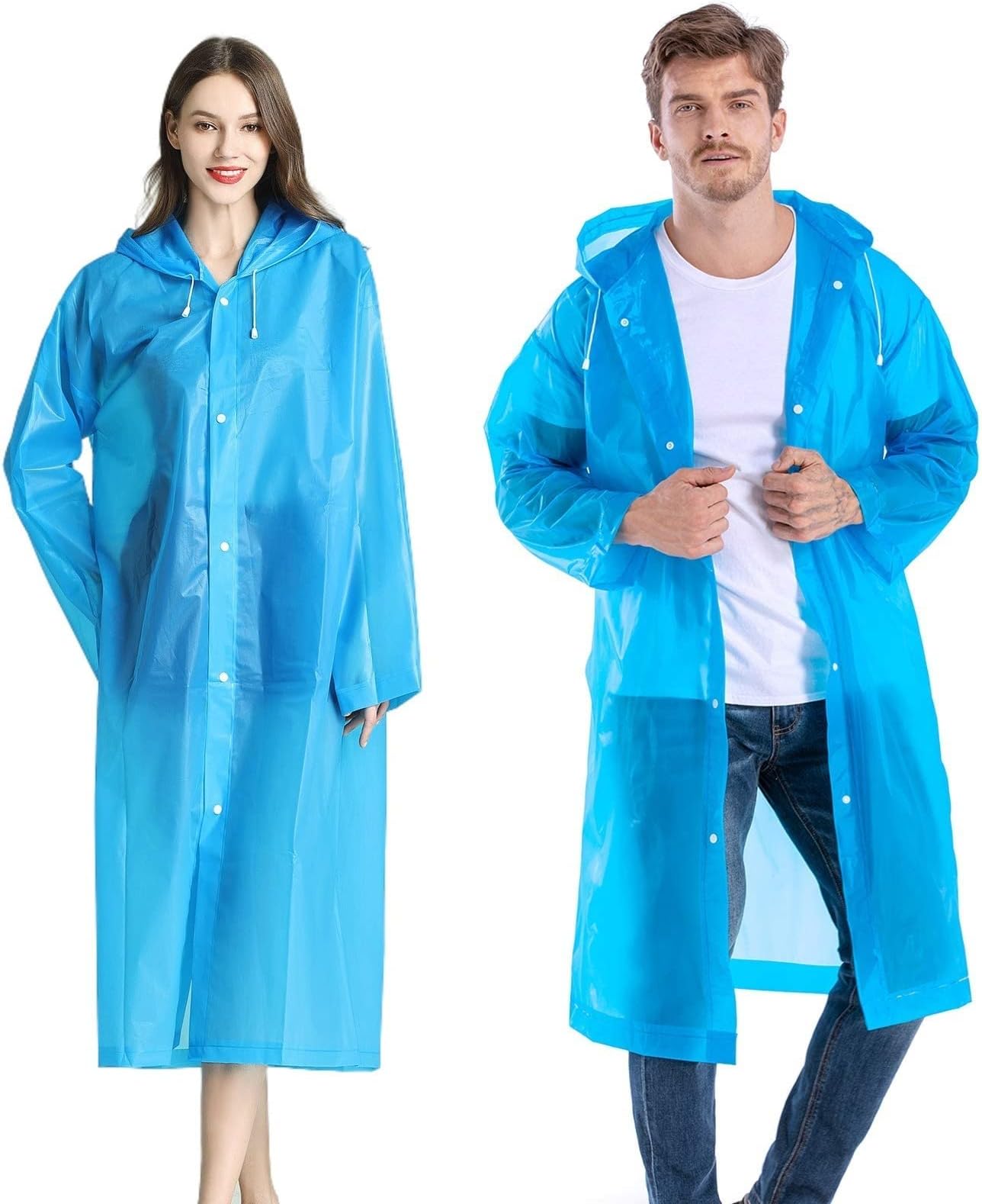 SYOSISYOSI Reusable Clear Rain Ponchos for Adults - Lightweight Waterproof Raincoats with Hood for Men and Women, Portable Packable Rain Jackets for Outdoor Use