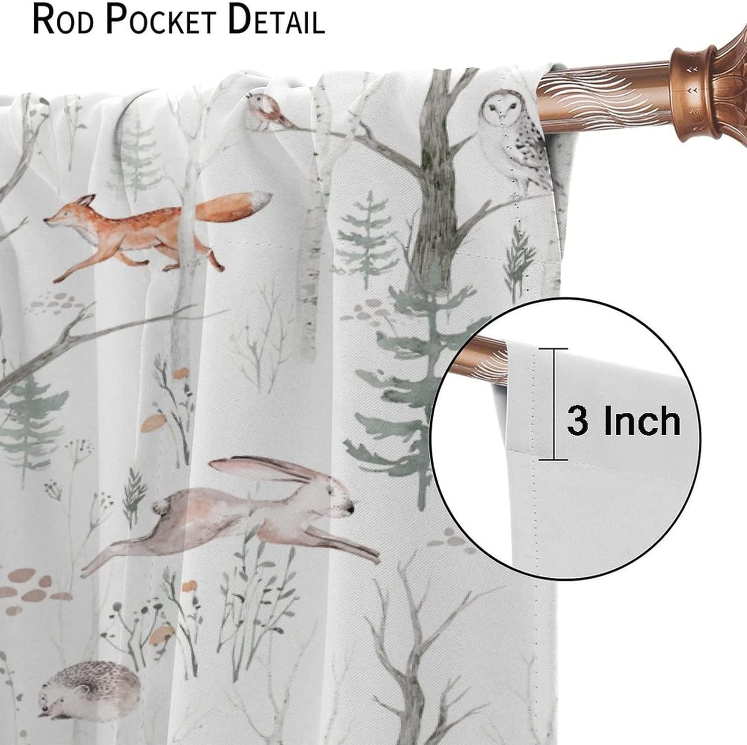 Rustic Forest Animal Curtains,Cartoon Wildlife Woodland Deer Bear Rabbit Fox Watercolor Jungle Curtains for Child Nursery Baby Boy Girl Bedroom Living Room Window Drapes 2 Panel Set 63" x 63"