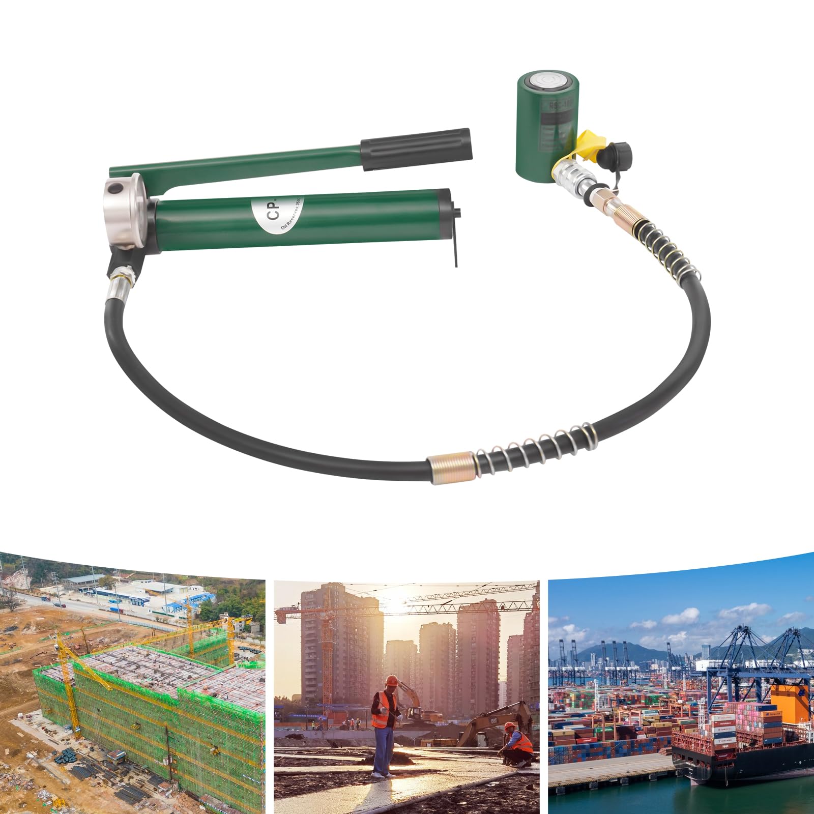 10 Ton Hydraulic Ram Jack + CP-180 Hydraulic Hand Pump, Porta Power Kit with 3.28ft Oil Hose, 2