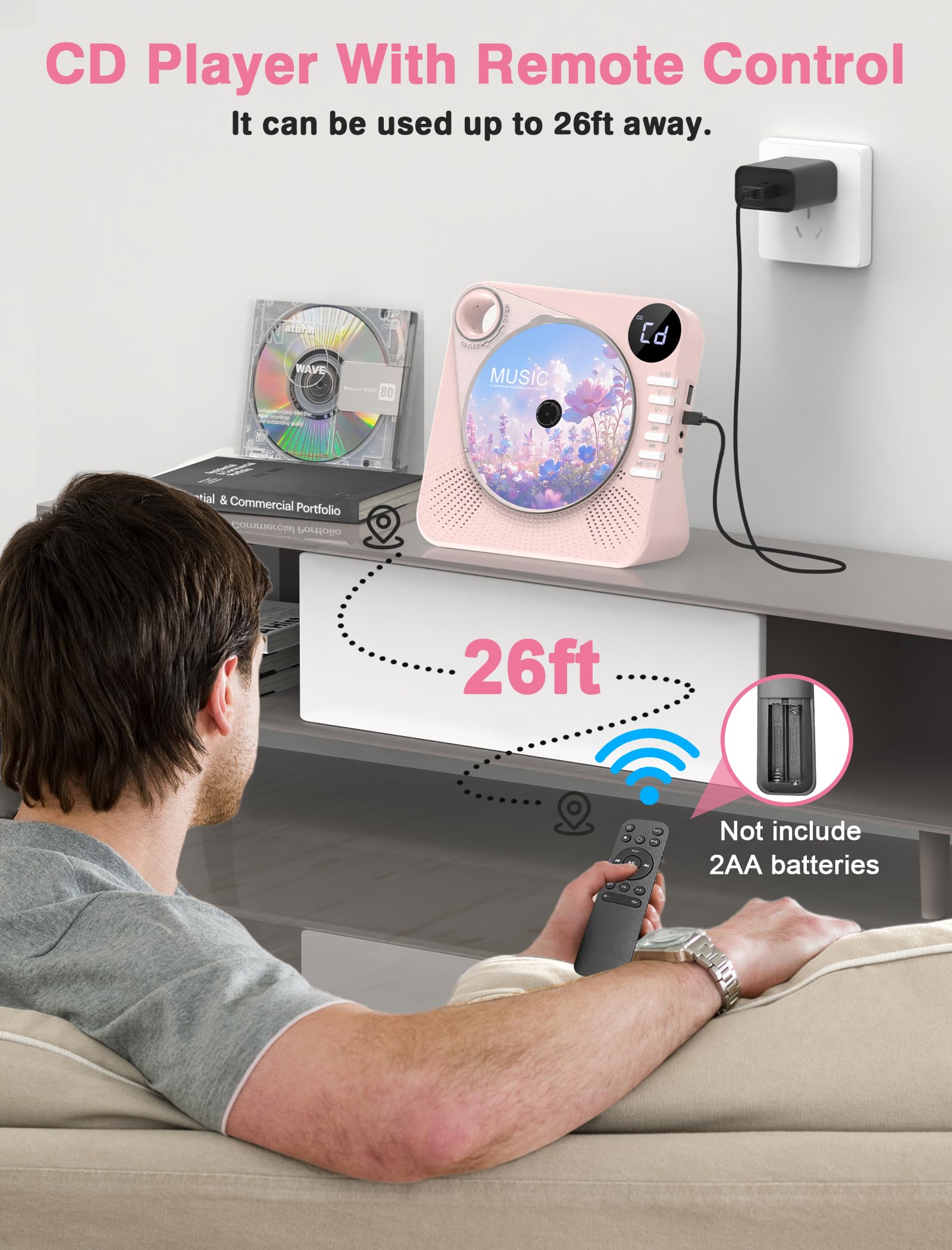 CD Player Bluetooth for Home,Desktop CD Player with Built-in HiFi Speakers,Remote Control,USB,LED Display,Timer,Repeat,EQ Sound,AUX/3.5mm Earphone Jack,Kids,Gift-White