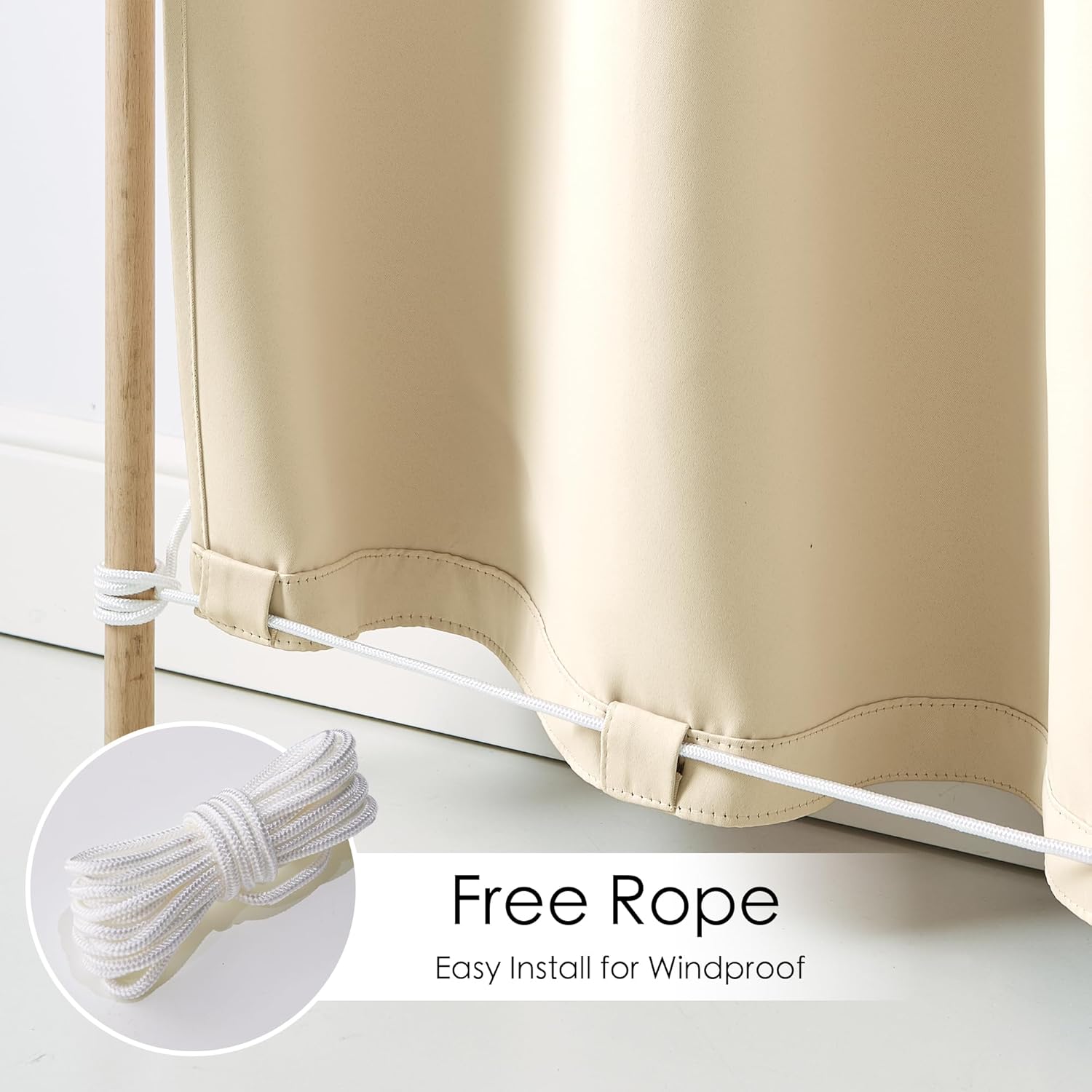 RYB HOME No-Rod Windproof Outdoor Curtains for Patio Waterproof with Adhesive Tape & Back Tab Bottom, Sun Blocking Privacy Curtains for Gazebo Porch Pergola, Biscotti Beige, W 52 x L 84, 2 Panels - Image 2