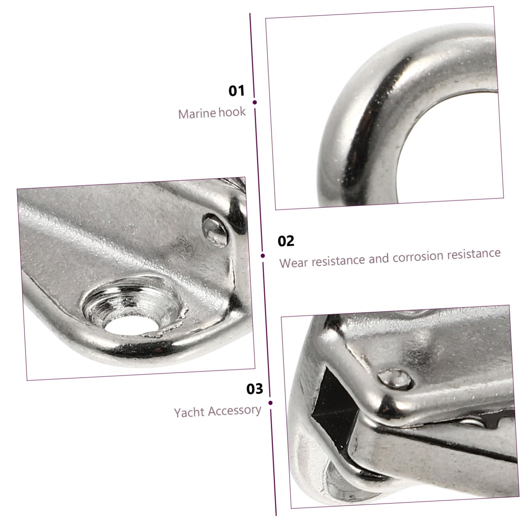 balacoo 4sets Firm Boat Hooks Marine Stainless Steel Hooks for Dirt Board Yacht 4pcs*4