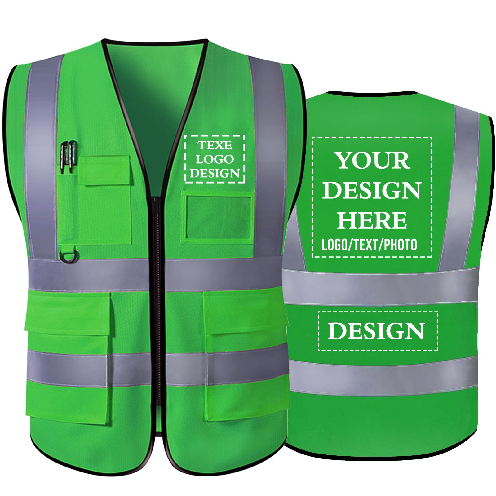 Custom Safety Vest with Logo Customize Reflective Work Vest with Pocket Personalized High Visibility Vest for Men S-5XL
