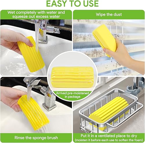 Miniatura 3 de Paquete de 4 esponjas húmedas limpias, cepillo de limpieza de esponja, plumeros para limpiar persianas, telarañas, vidrio, paredes de azulejos,