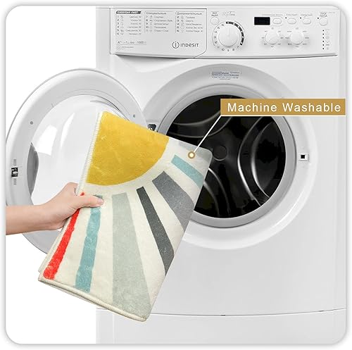 Miniatura 5 de Uphome Juego de 2 alfombras de baño bohemias, modernas, coloridas, antideslizantes, suaves, lindas, lavables a máquina, color azul, para lavabo,