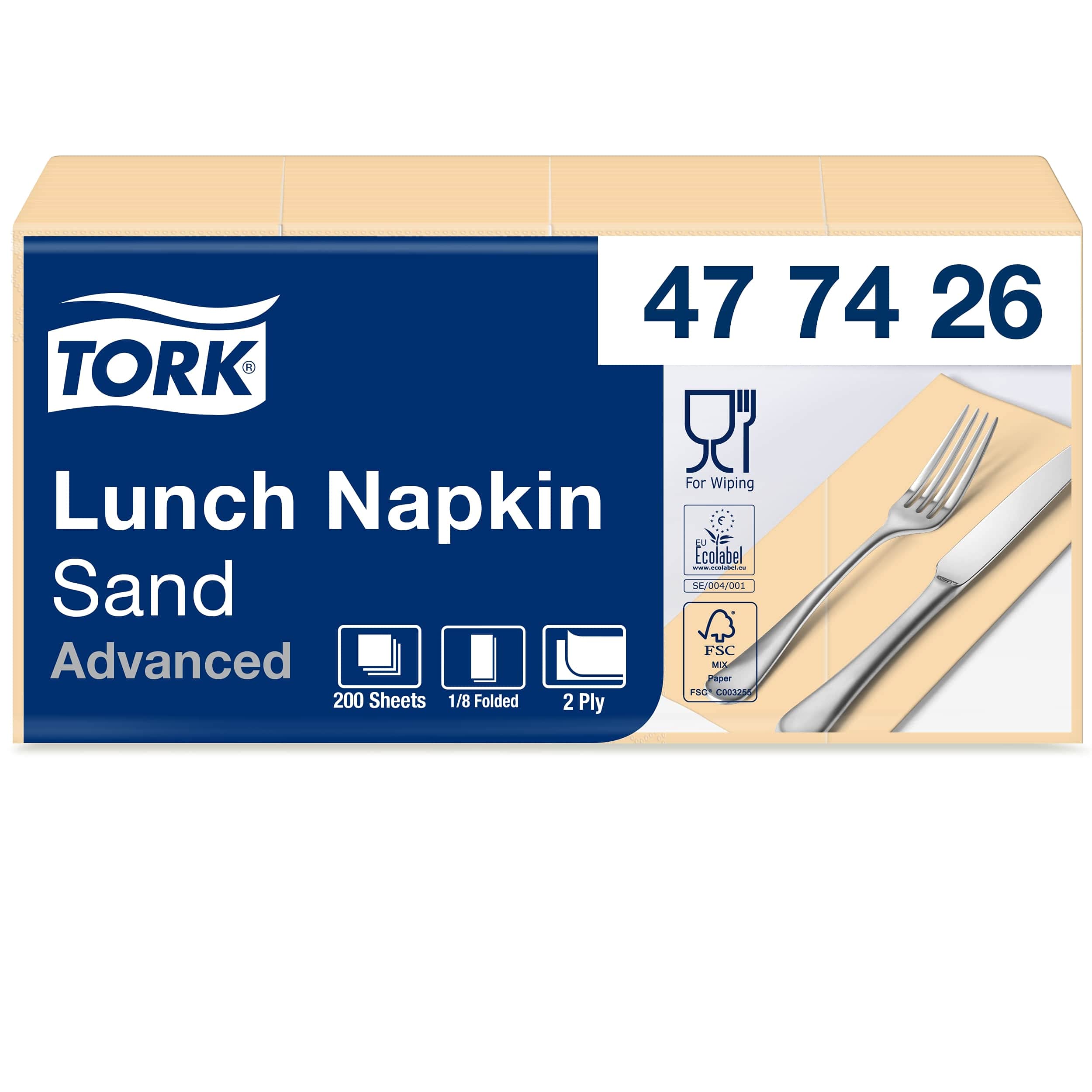 Tork 477426 Tovagliolo Lunch sabbia (piegato in 8) Advanced, 2 veli, 10 pacchi x 200 tovaglioli (2000 pz), 33 cm (lungh.) x 32,6 cm (largh.)