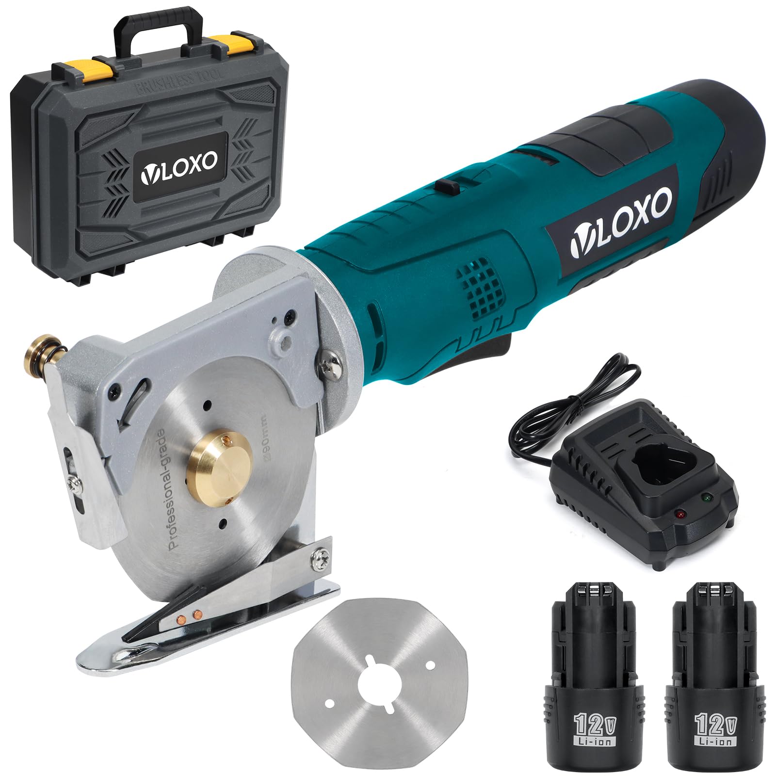 VLOXO Akku-Elektroschere, industrieller Rollschneider, 90 mm, Klingendurchmesser 33 mm, maximale Schnittstärke, leistungsstarker Rollschneider für Stoff, Teppich, Leder, Filz mit Ersatzklinge