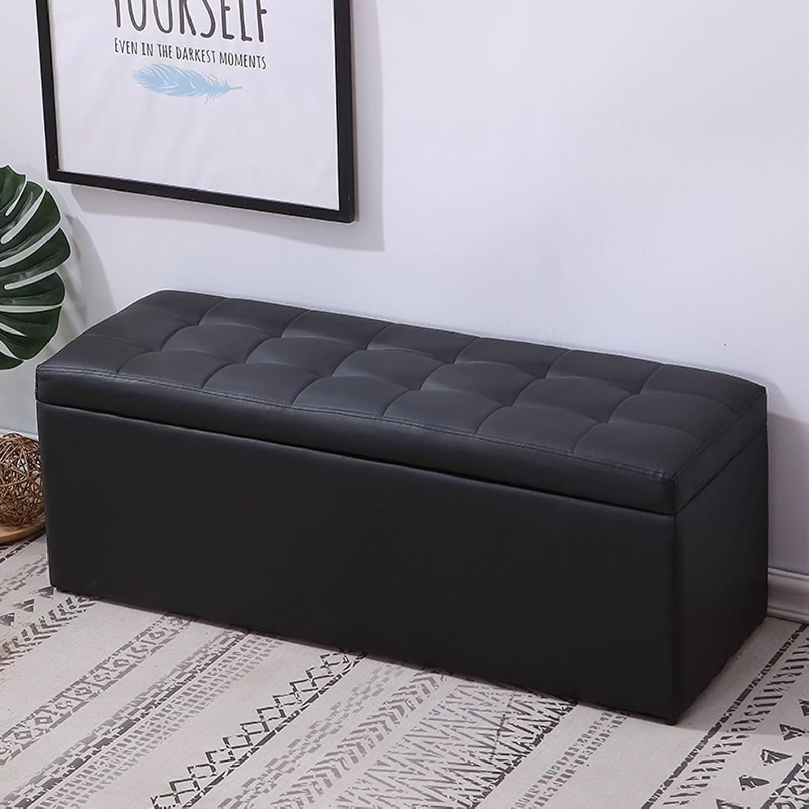 GHFXSCV Modern Entryway Bench with Storage & Cushion, Leather Shoe Rack, Stylish Sofa Stool, Nightstand Seat - Black, 100cm/40in for Home Decor & nization