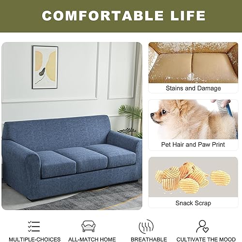 Miniatura 4 de Funda impermeable de 4 piezas para sofá de 3 cojines, funda protectora elástica y lavable para sofá modular, protector de muebles para sala de estar