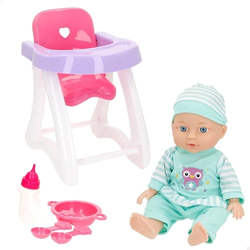 COLORBABY Colorbaby's Muñeco bebé, Mide 30 cm, Incluye Trona, Biberón, Cubiertos, Extremidades articuladas