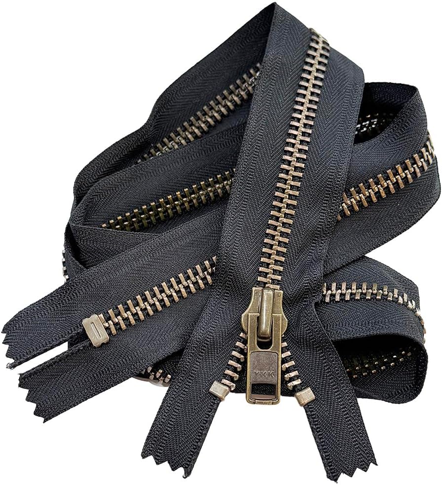 YKK #10 Extra Heavy Duty Antique Brass Metal Non-Separating, Closed-End Zipper (1 Zipper) - Tape Color: Black #580 - Choose Your Length (Black #580, 36" Inches) image 2